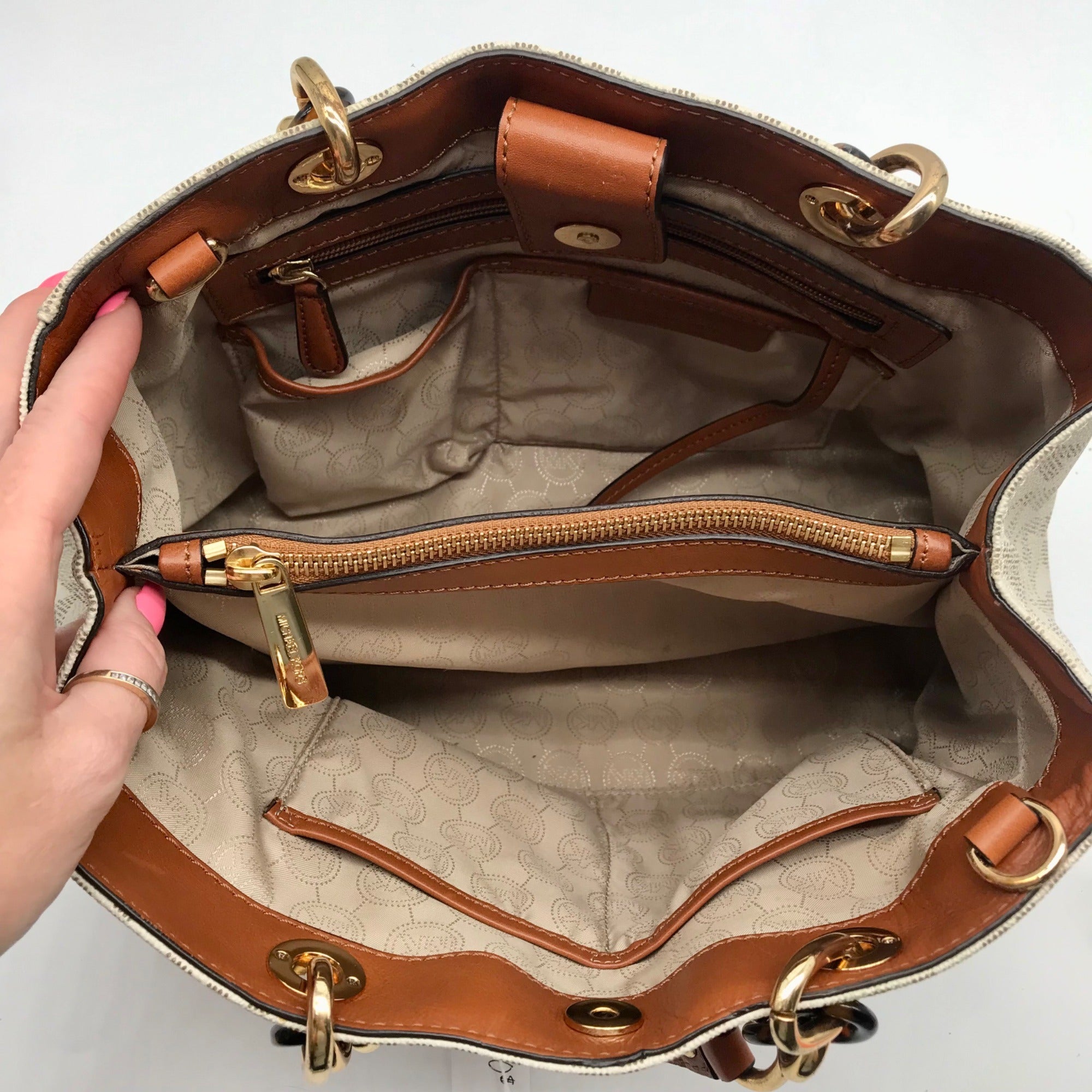 Michael Kors Vanilla Coated Canvas Cynthia Convertible Satchel
