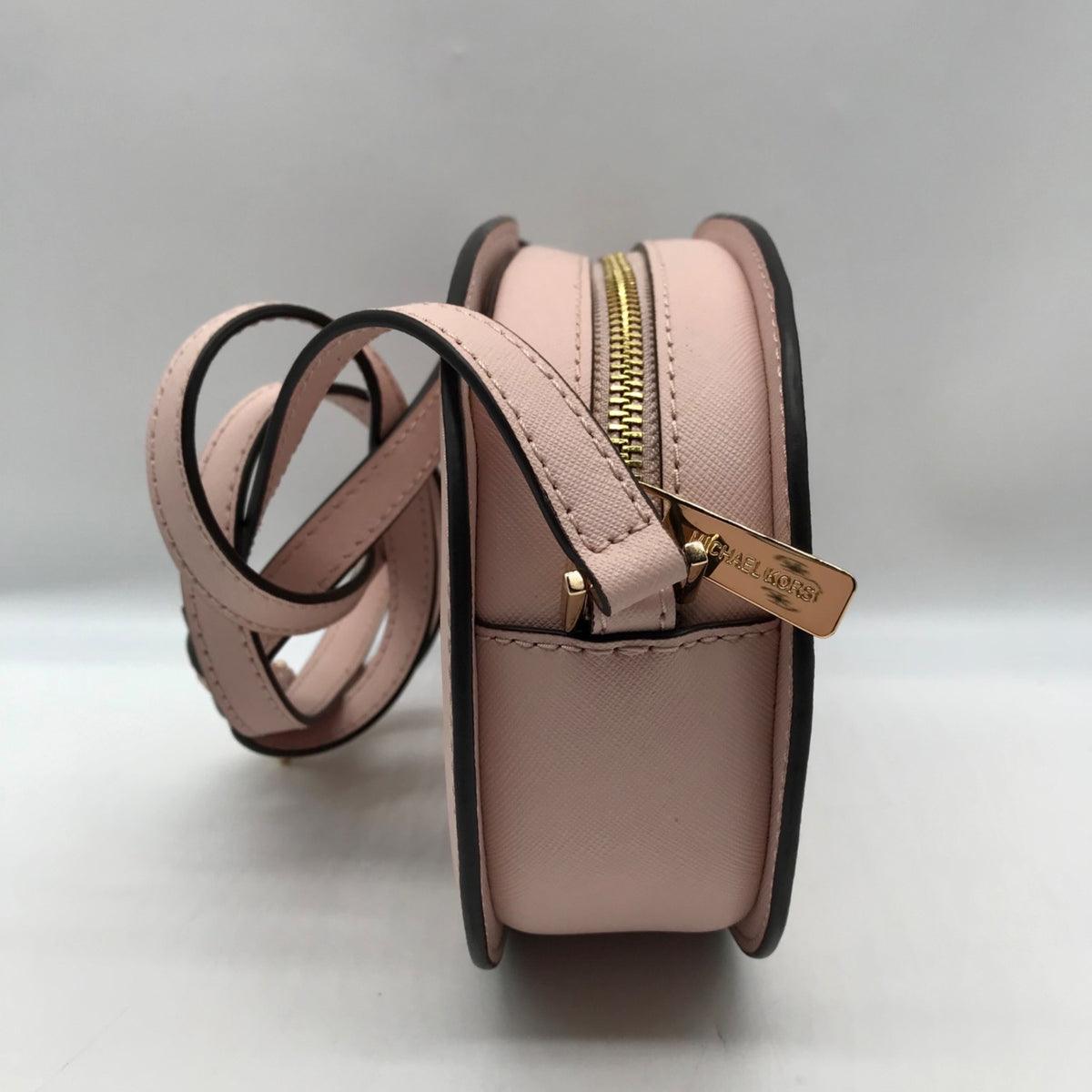 Michael Kors Pink Saffiano Leather Jet Set Travel Oval Crossbody Bag