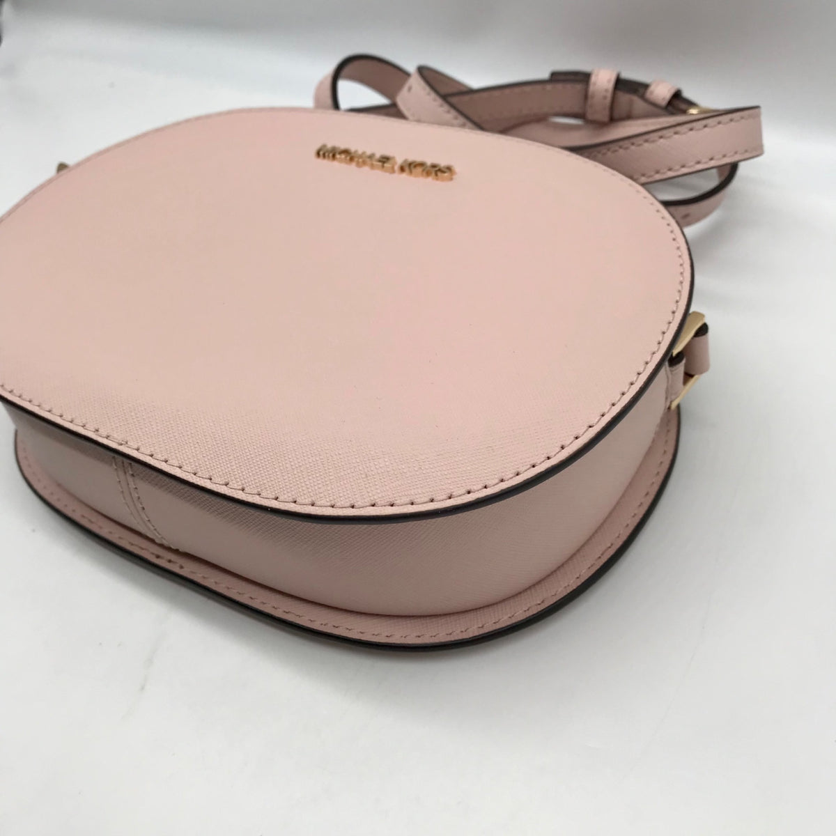 Michael Kors Pink Saffiano Leather Jet Set Travel Oval Crossbody Bag