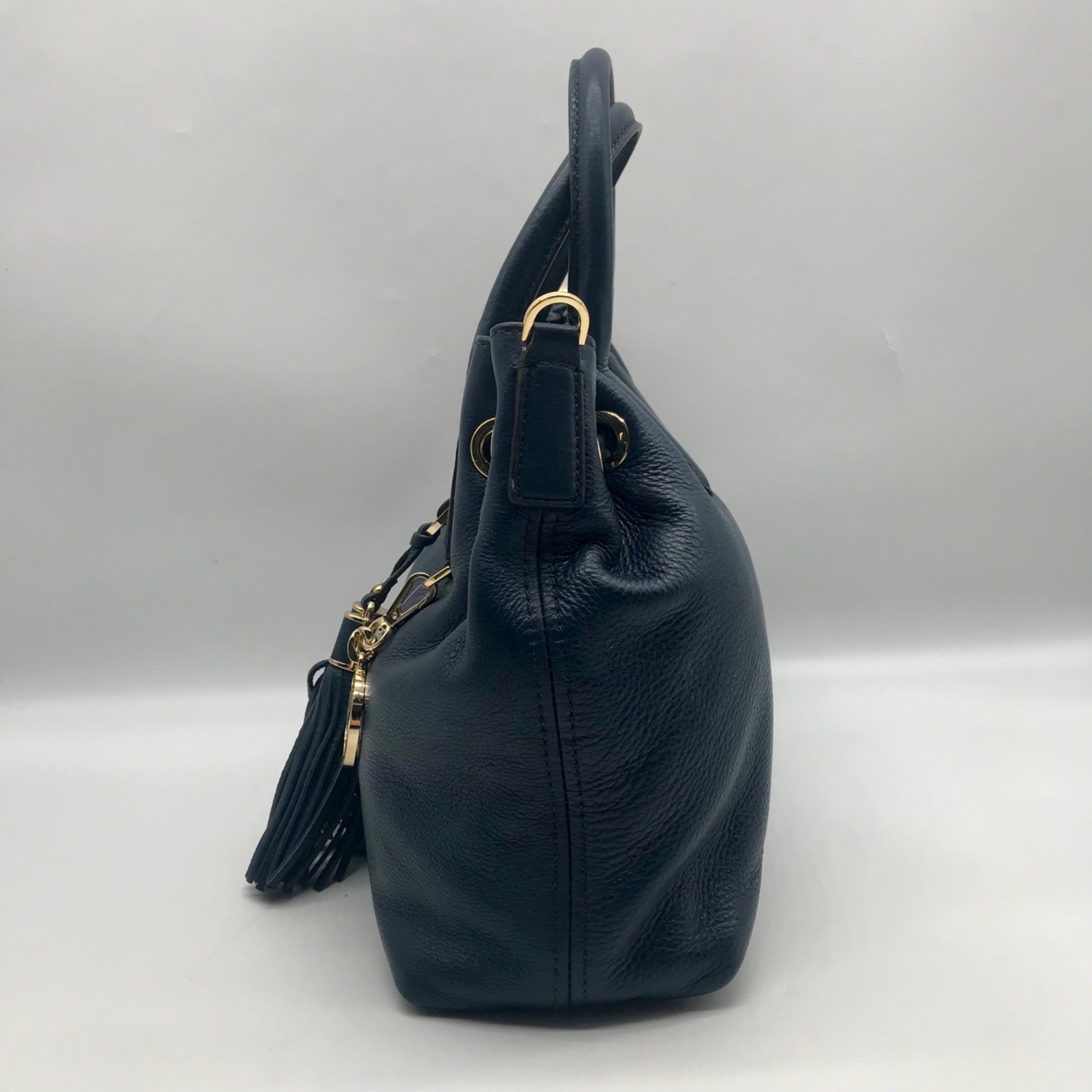 Michael Kors Blue Leather Camden Large Drawstring Satchel