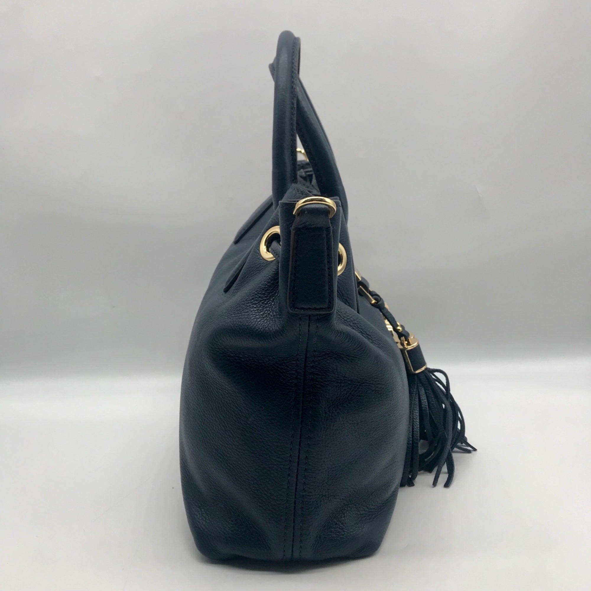 Michael Kors Blue Leather Camden Large Drawstring Satchel