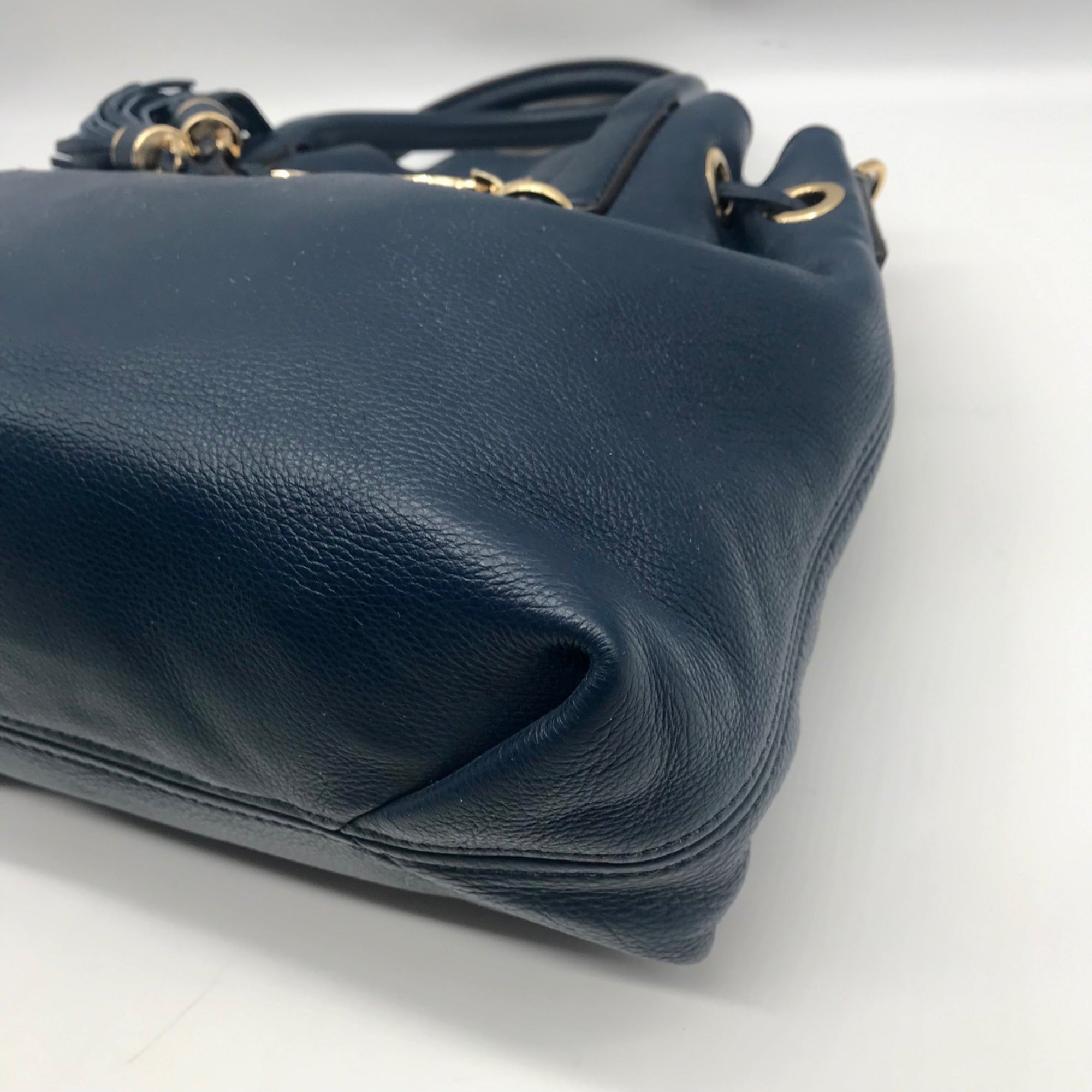 Michael Kors Blue Leather Camden Large Drawstring Satchel