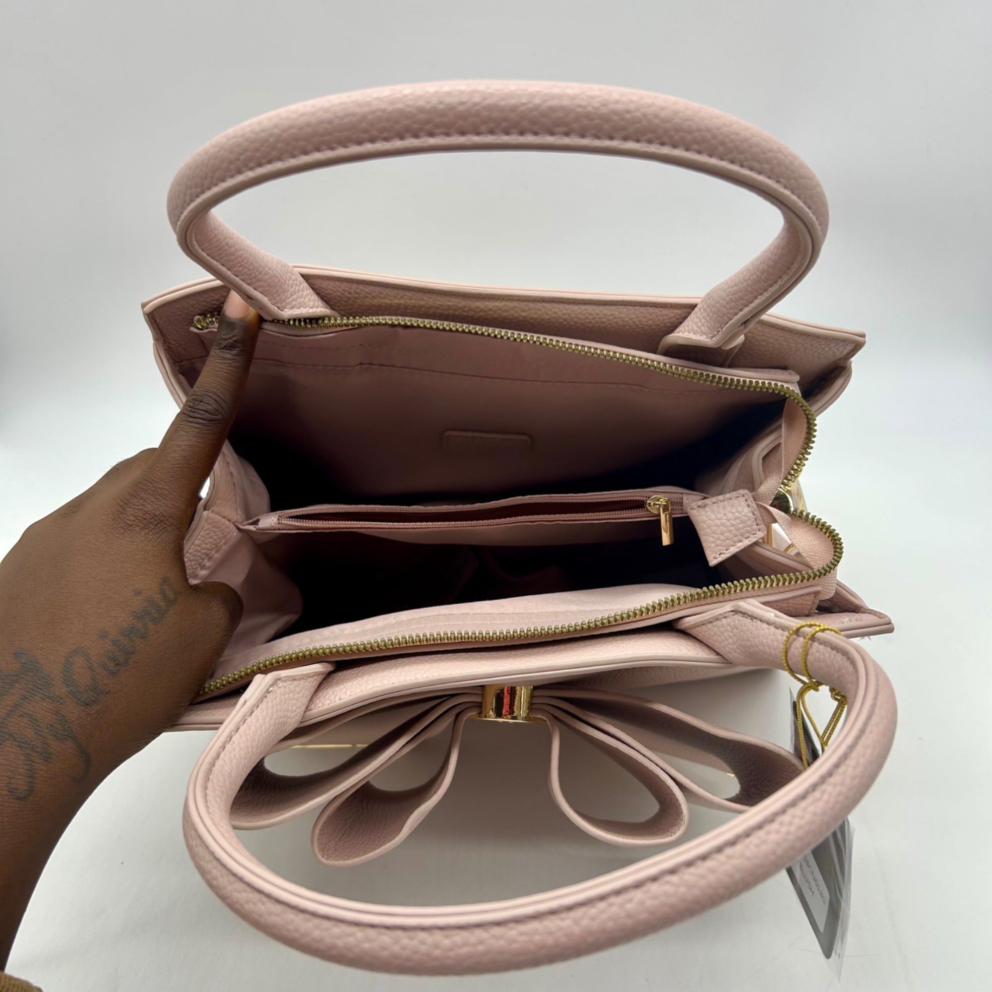 Grossi Pink Faux Leather Poppy Bowtie Top Handle Satchel Bag