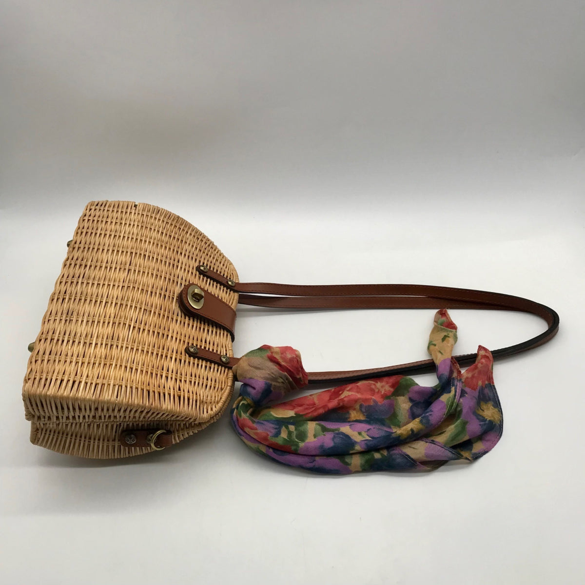 Patricia Nash Tan Straw Satchel Bag With Scarf