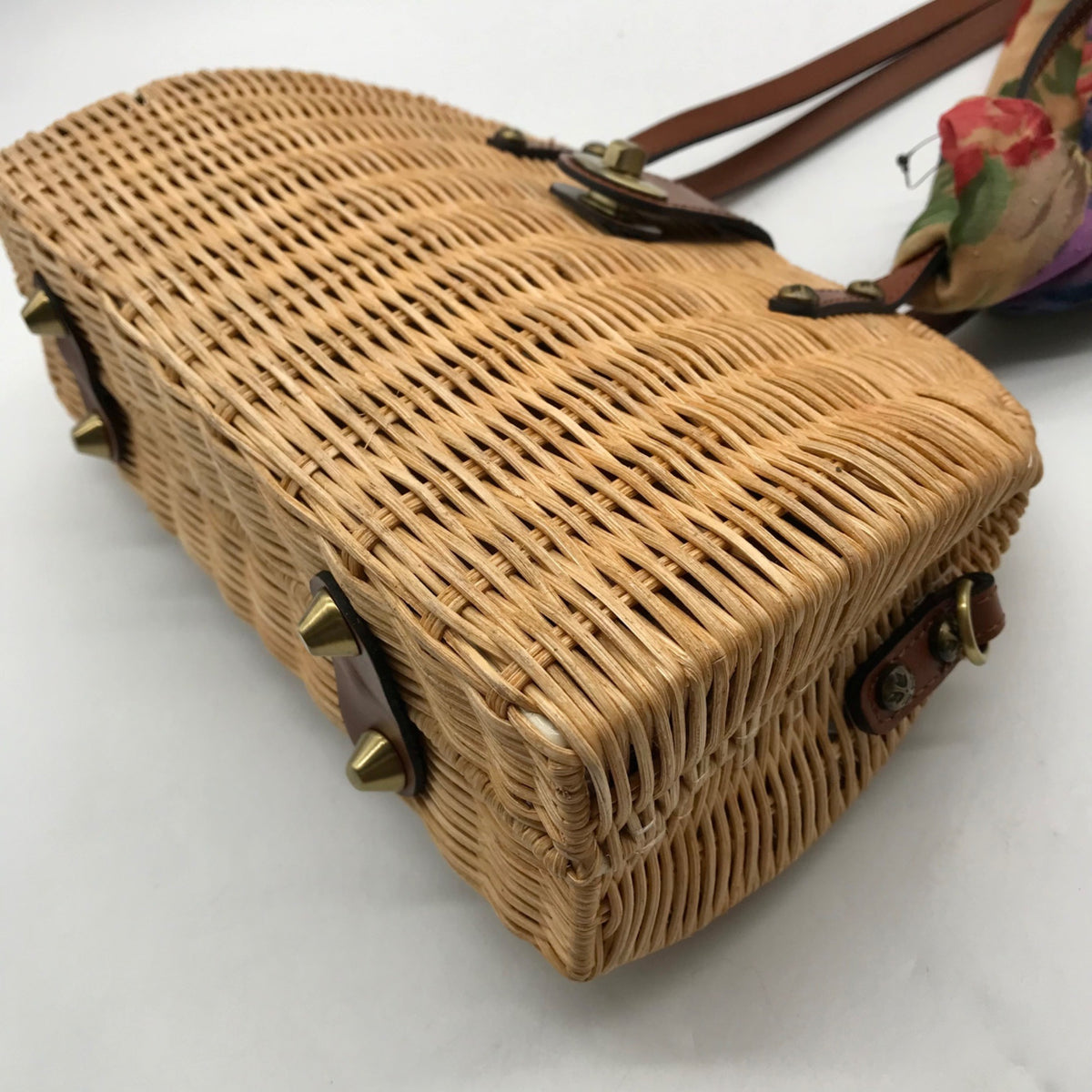 Patricia Nash Tan Straw Satchel Bag With Scarf