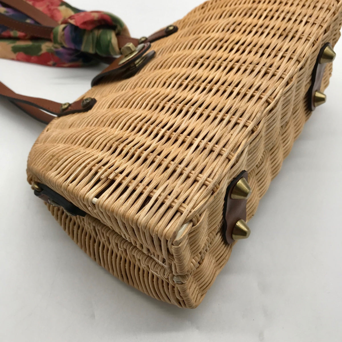 Patricia Nash Tan Straw Satchel Bag With Scarf