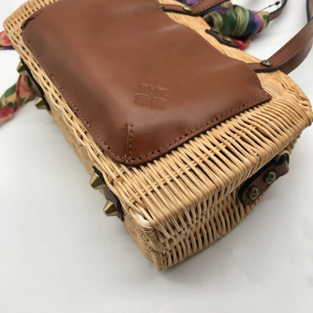 Patricia Nash Tan Straw Satchel Bag With Scarf