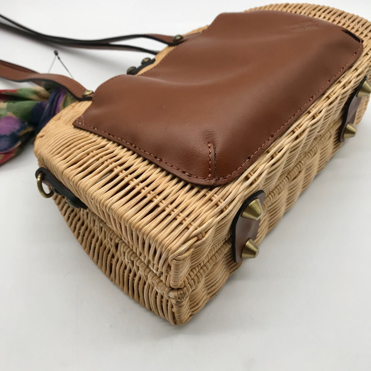 Patricia Nash Tan Straw Satchel Bag With Scarf