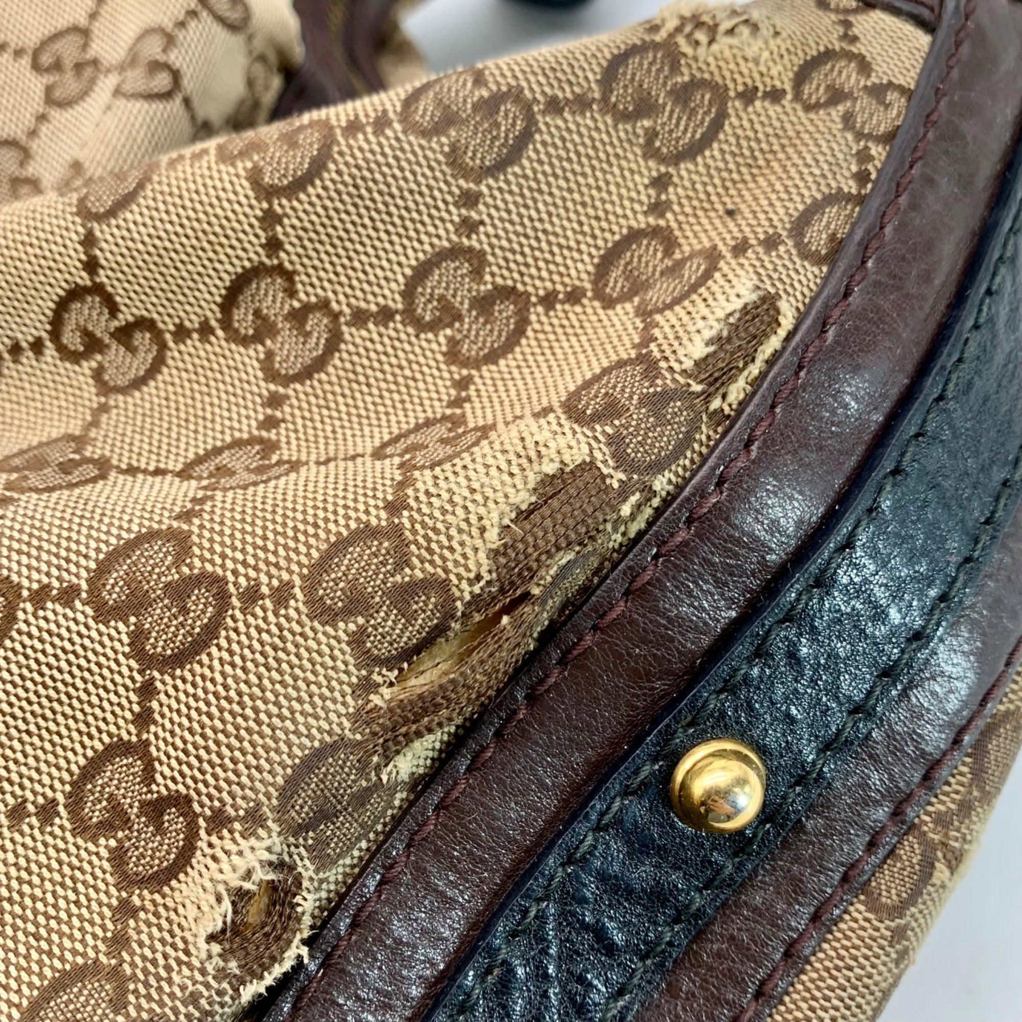 Gucci Tan &amp; Brown Monogram Canvas Biba Studded Hobo Bag