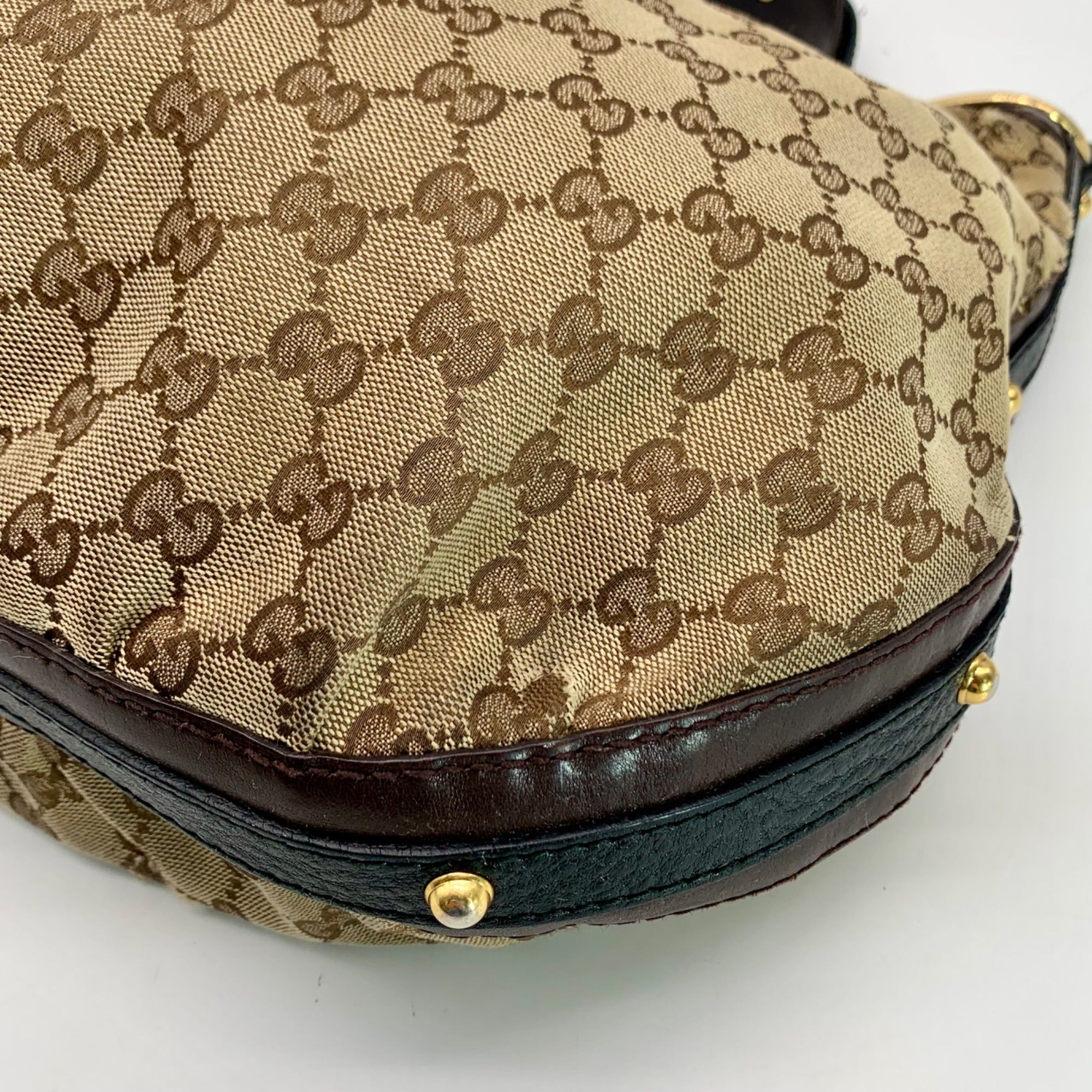 Gucci Tan &amp; Brown Monogram Canvas Biba Studded Hobo Bag