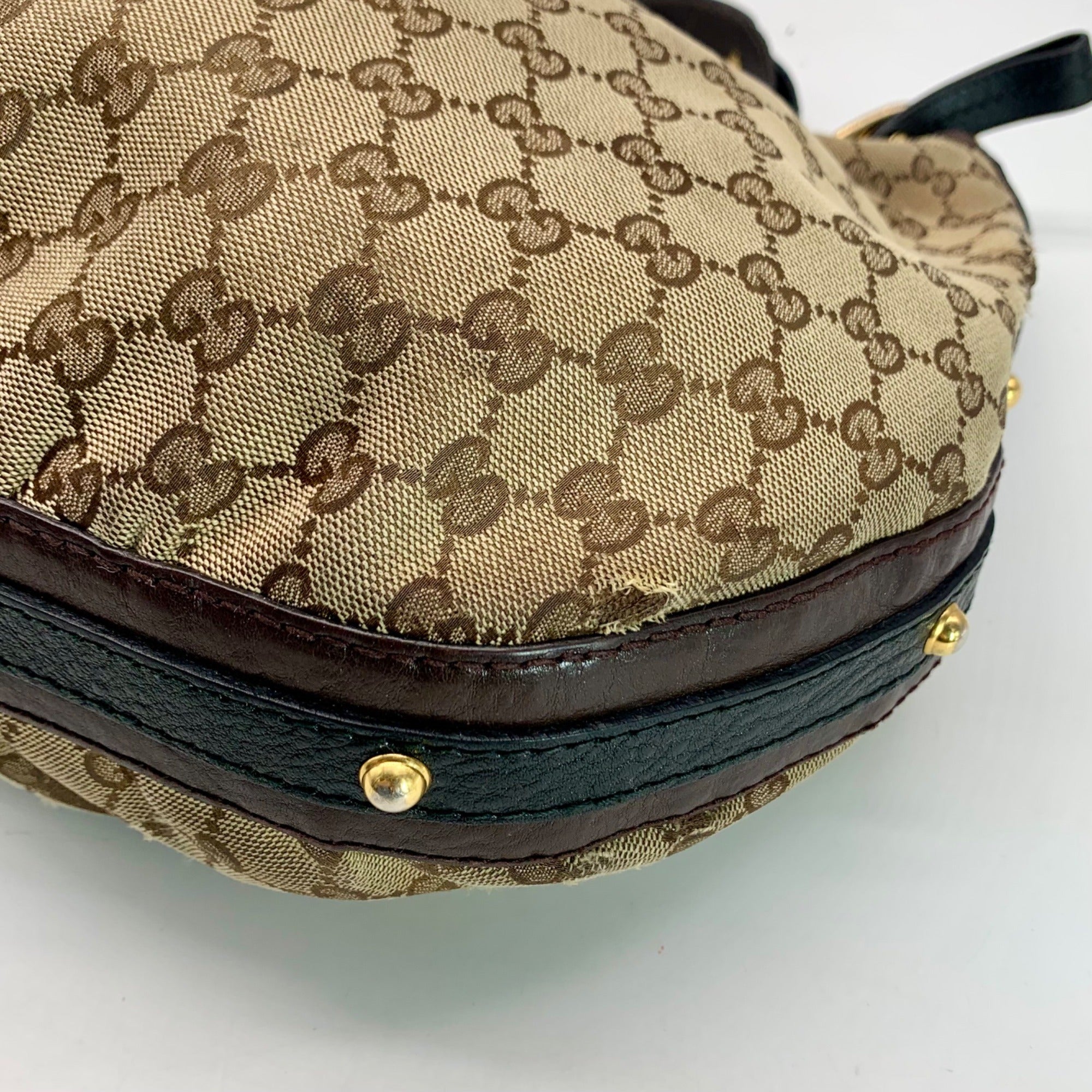 Gucci Tan &amp; Brown Monogram Canvas Biba Studded Hobo Bag