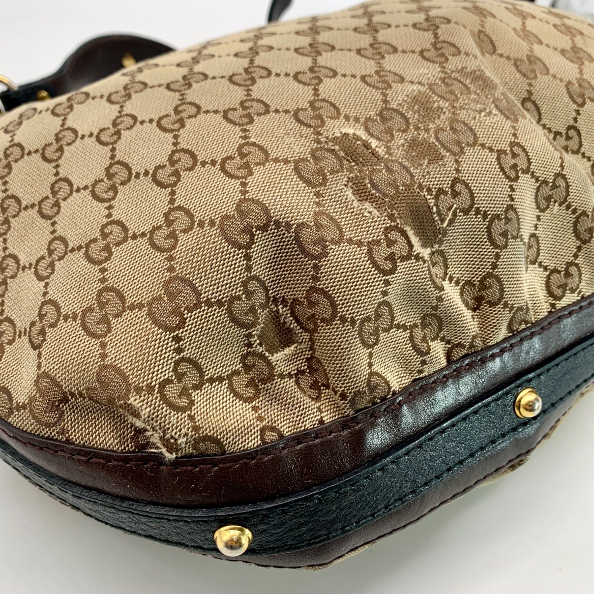 Gucci Tan &amp; Brown Monogram Canvas Biba Studded Hobo Bag