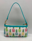 Dooney & Bourke White & Turquoise Leather Pineapple Tiki Slim Wristlet