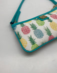 Dooney & Bourke White & Turquoise Leather Pineapple Tiki Slim Wristlet