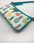 Dooney & Bourke White & Turquoise Leather Pineapple Tiki Slim Wristlet