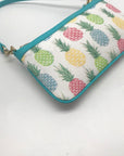 Dooney & Bourke White & Turquoise Leather Pineapple Tiki Slim Wristlet