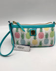 Dooney & Bourke White & Turquoise Leather Pineapple Tiki Slim Wristlet