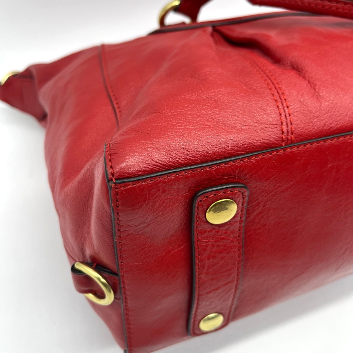 Coach Crimson Red Pebbled Leather Satchel