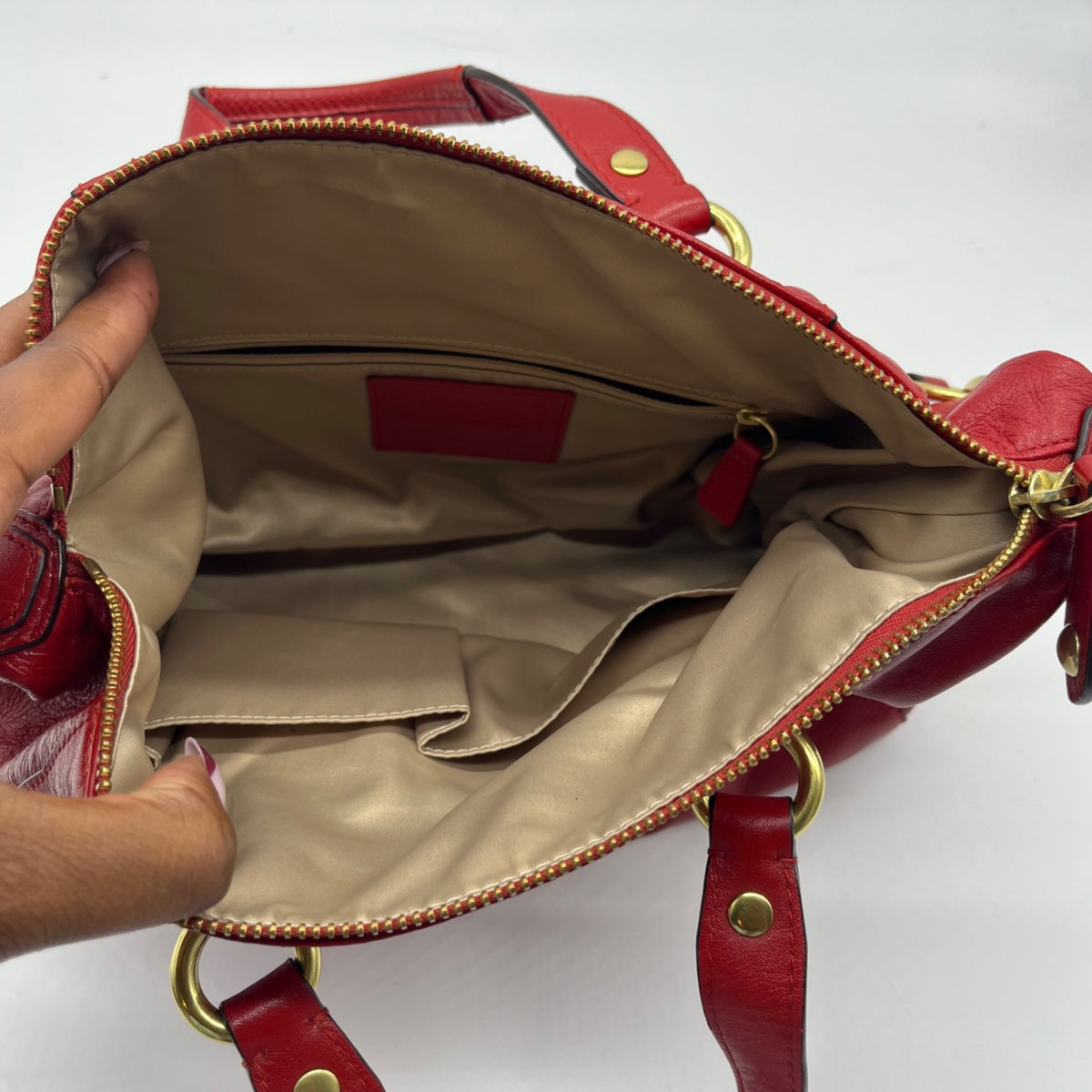 Coach Crimson Red Pebbled Leather Satchel