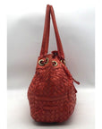 Adrienne Vittadini Orange Woven Leather Drawstring Bag