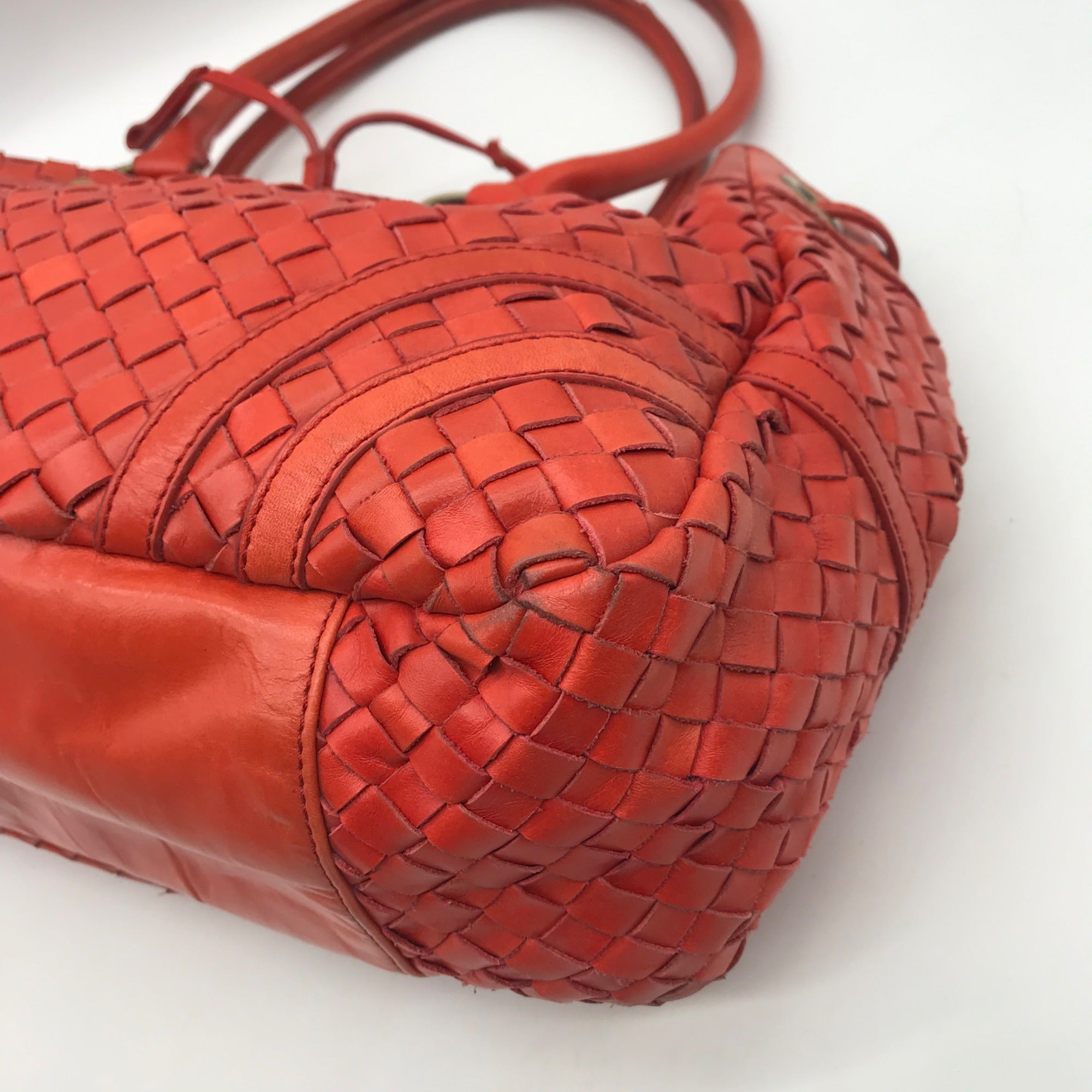 Adrienne Vittadini Orange Woven Leather Drawstring Bag