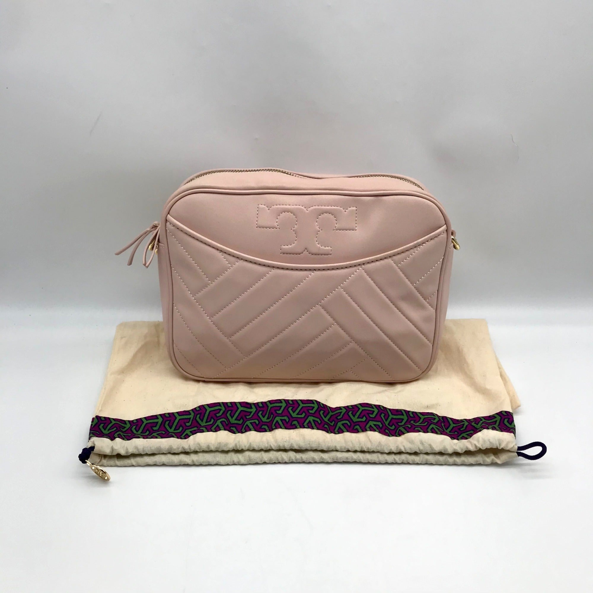 Tory Burch Blush Pink Leather Alexa Stitch Camera Crossbody Bag
