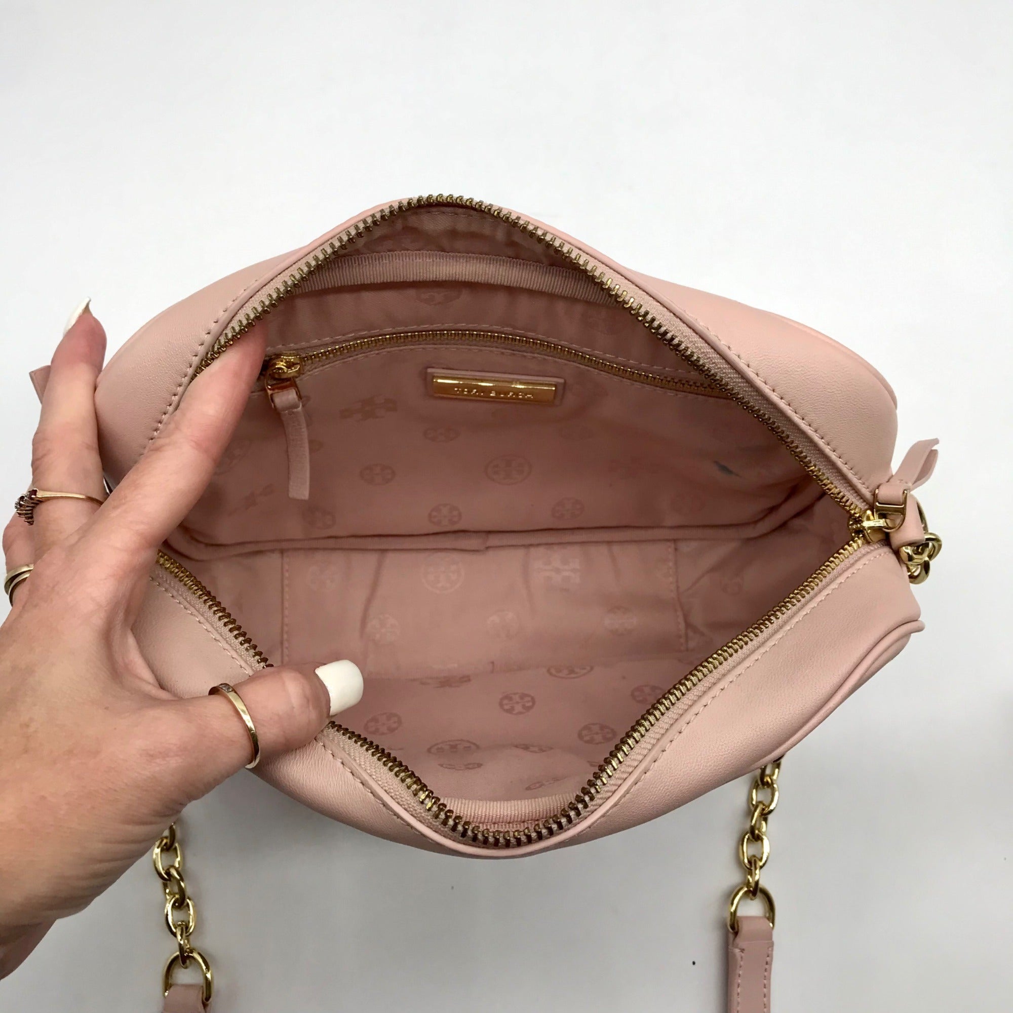 Tory Burch Blush Pink Leather Alexa Stitch Camera Crossbody Bag