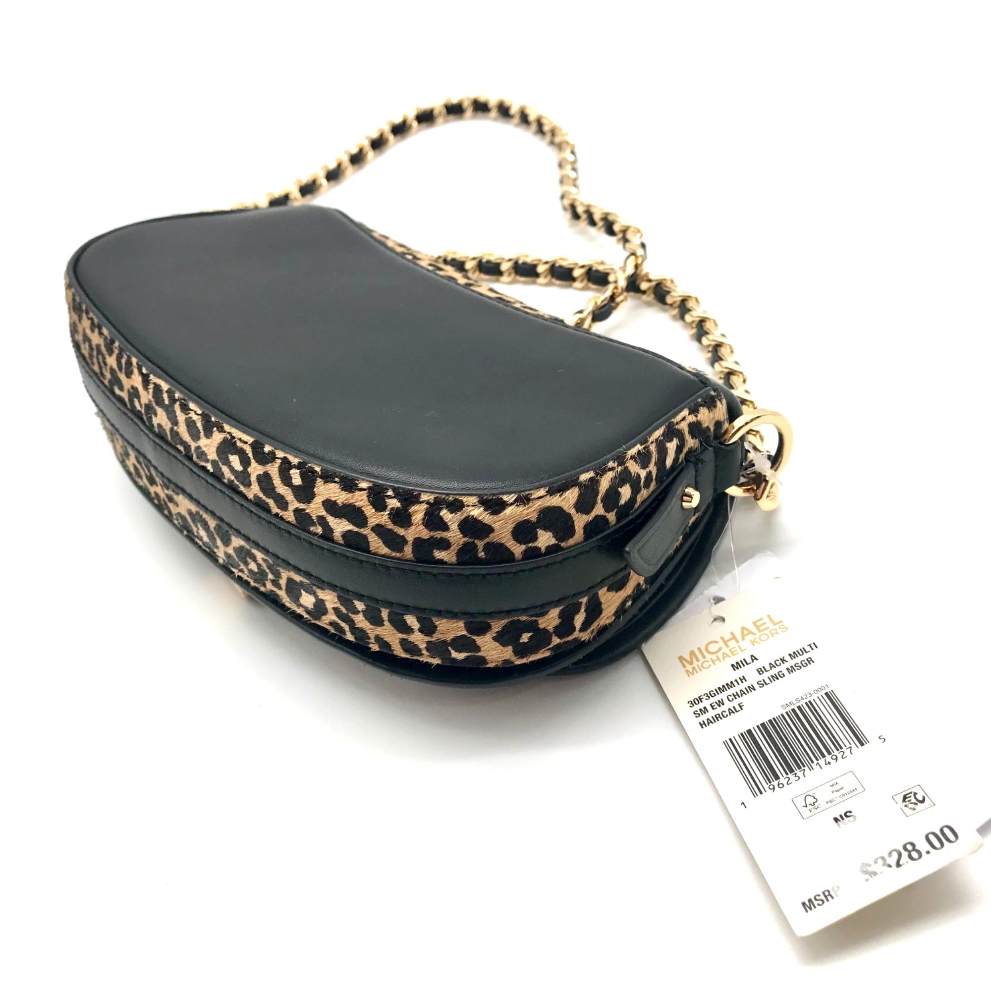 Michael Kors Mila Small East West Leopard Chain Sling Shoulder Bag -NWT