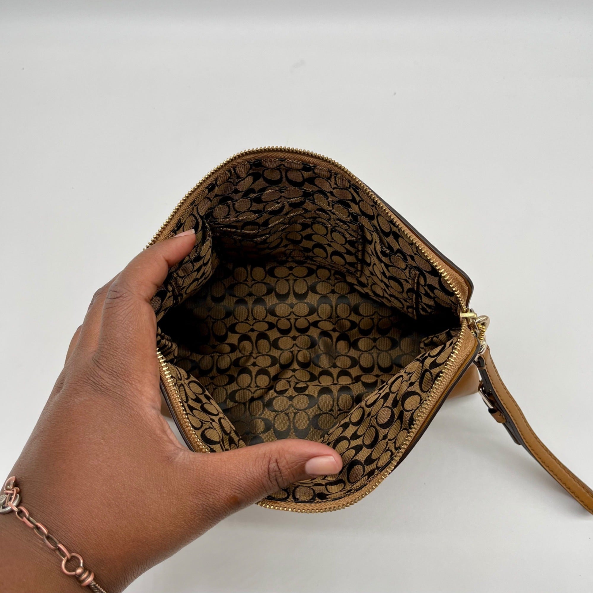 Coach Brown Leather Wristlet Bag