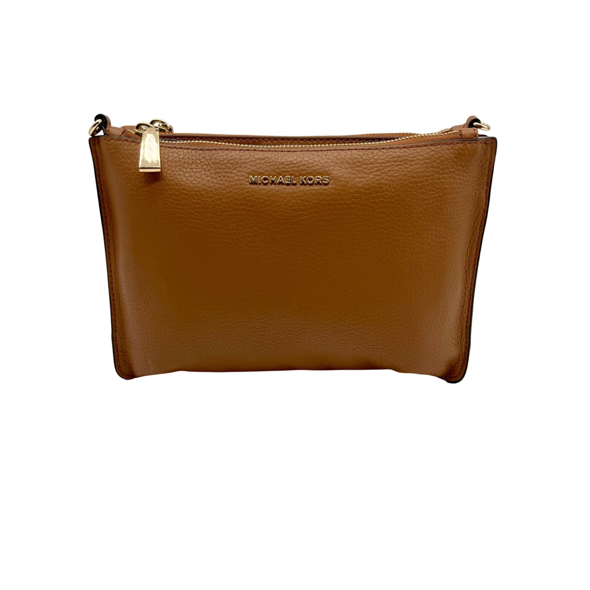 Michael Kors Brown Pebbled Leather Jet Set Crossbody Bag