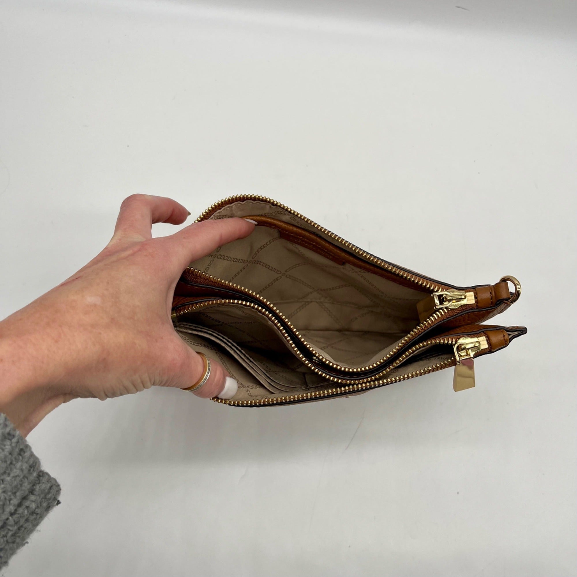 Michael Kors Brown Pebbled Leather Jet Set Crossbody Bag