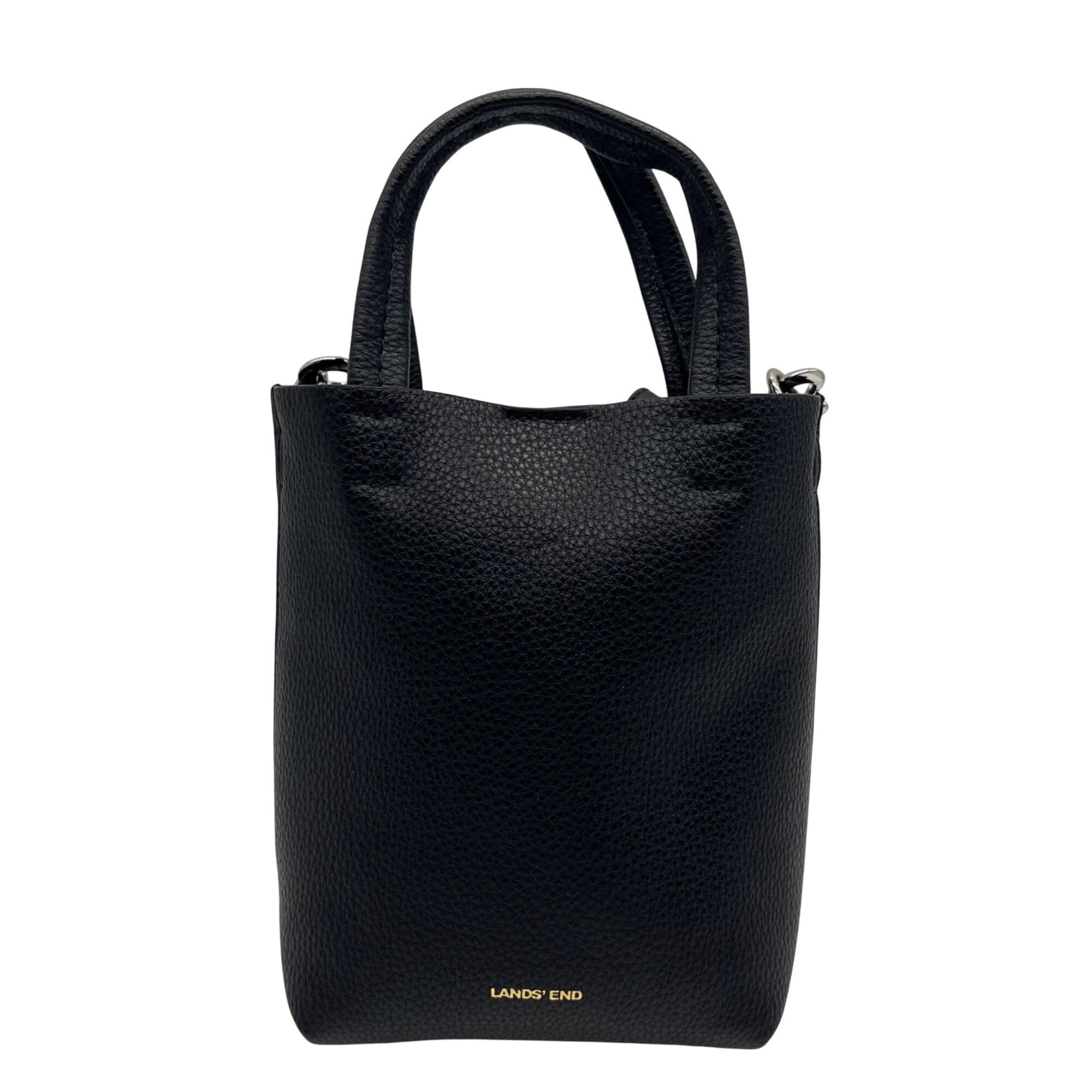 Lands End Black Pebbled Leather Tote Bag
