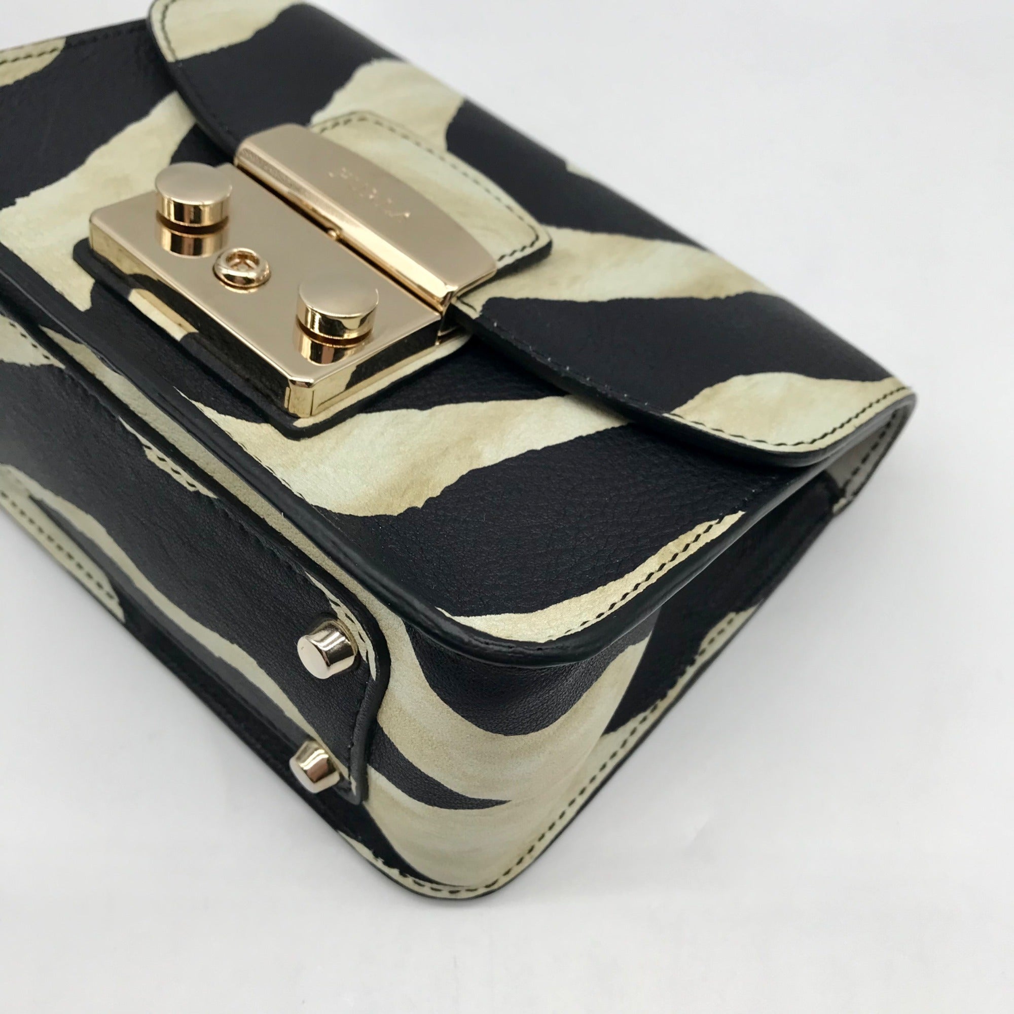 Furla Black Zebra Print Metropolis Crossbody Bag