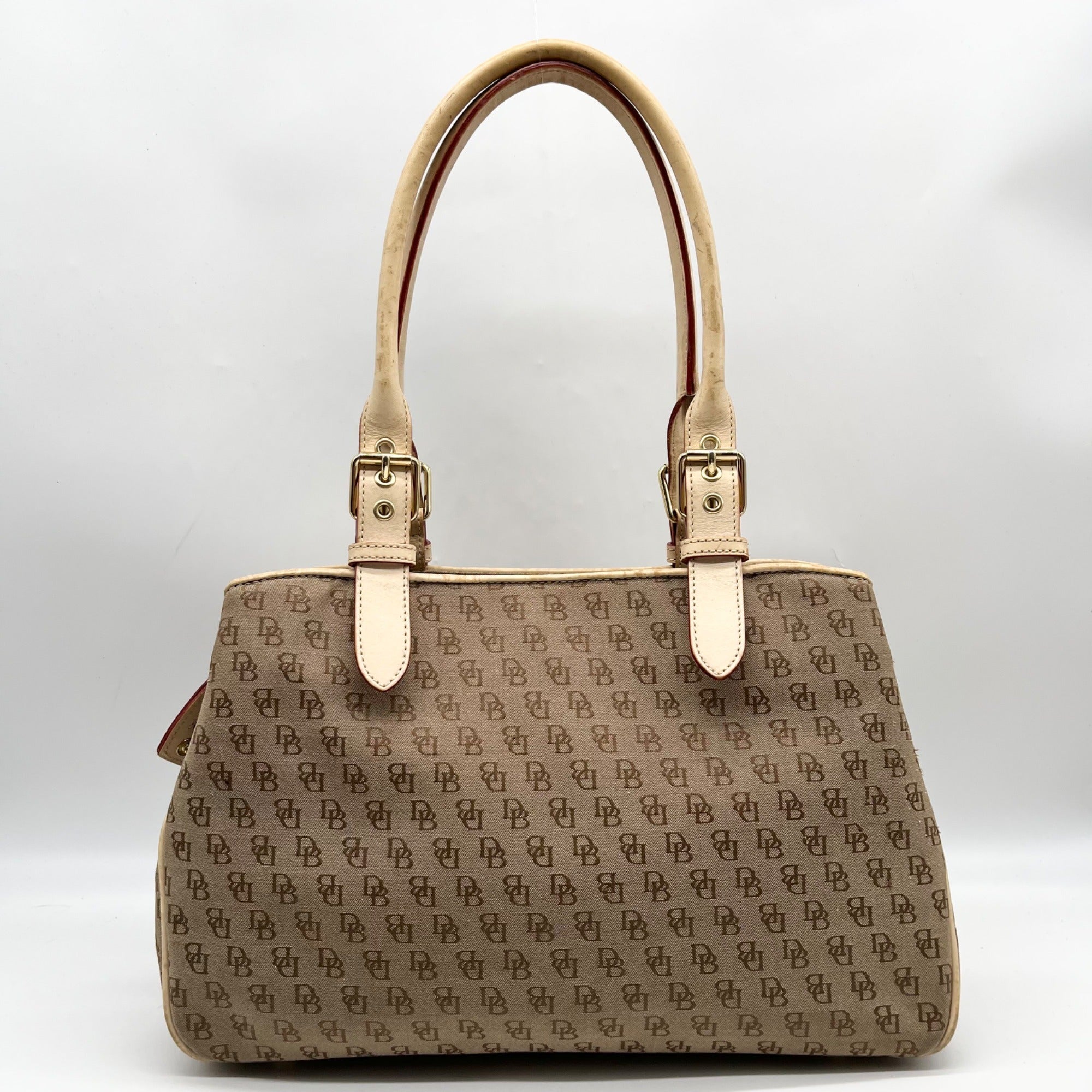 Dooney &amp; Bourke Brown &amp; Tan Monogram Canvas Vintage Satchel