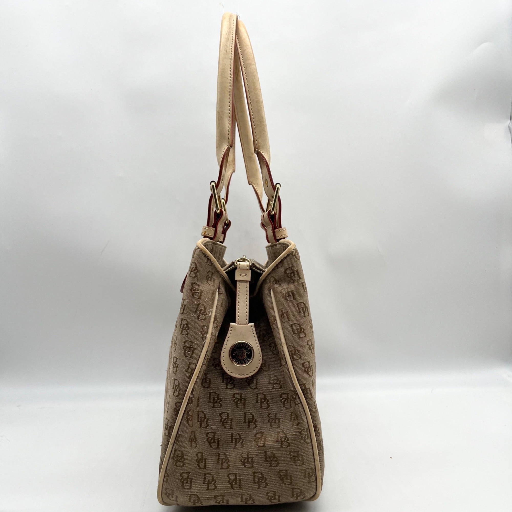 Dooney &amp; Bourke Brown &amp; Tan Monogram Canvas Vintage Satchel