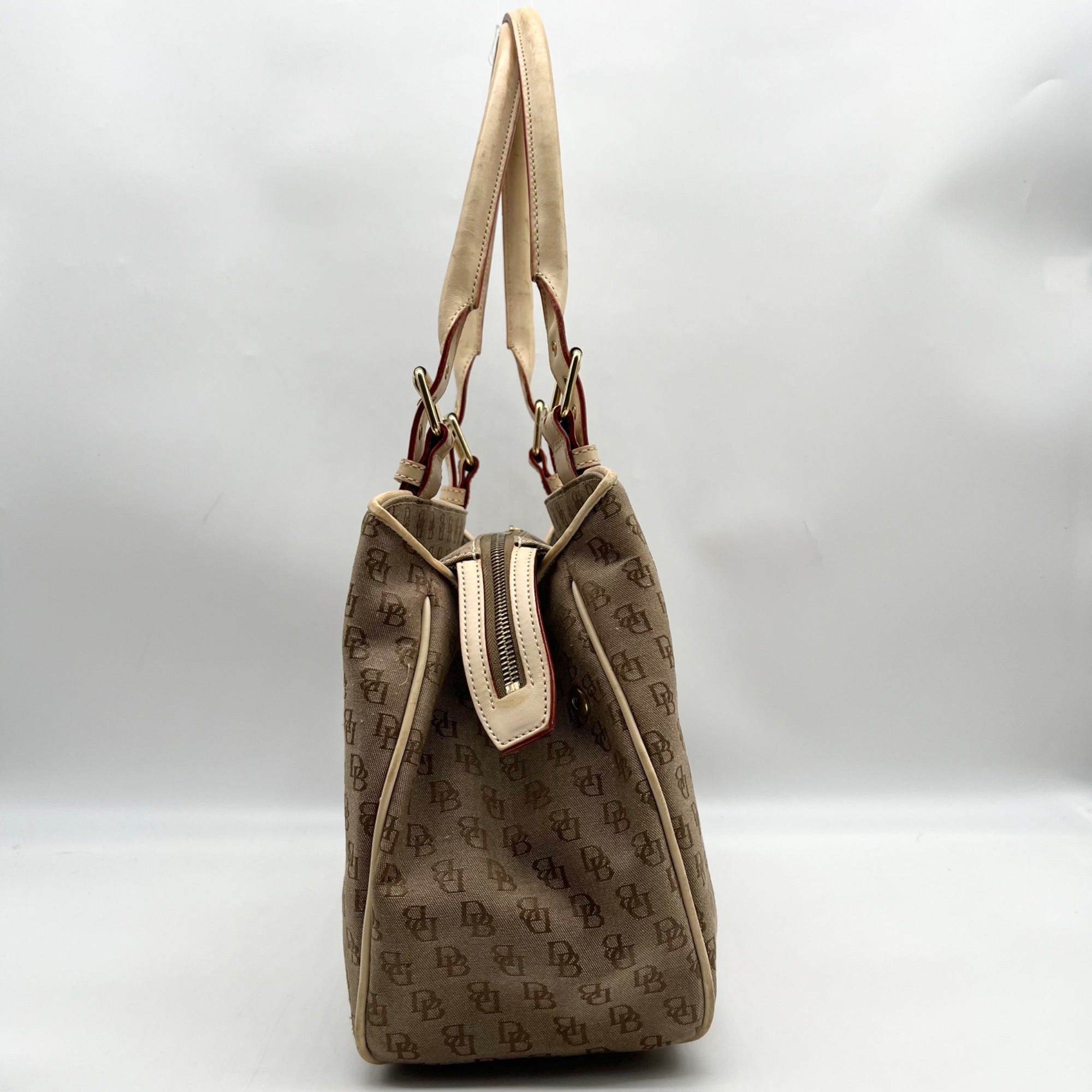 Dooney &amp; Bourke Brown &amp; Tan Monogram Canvas Vintage Satchel