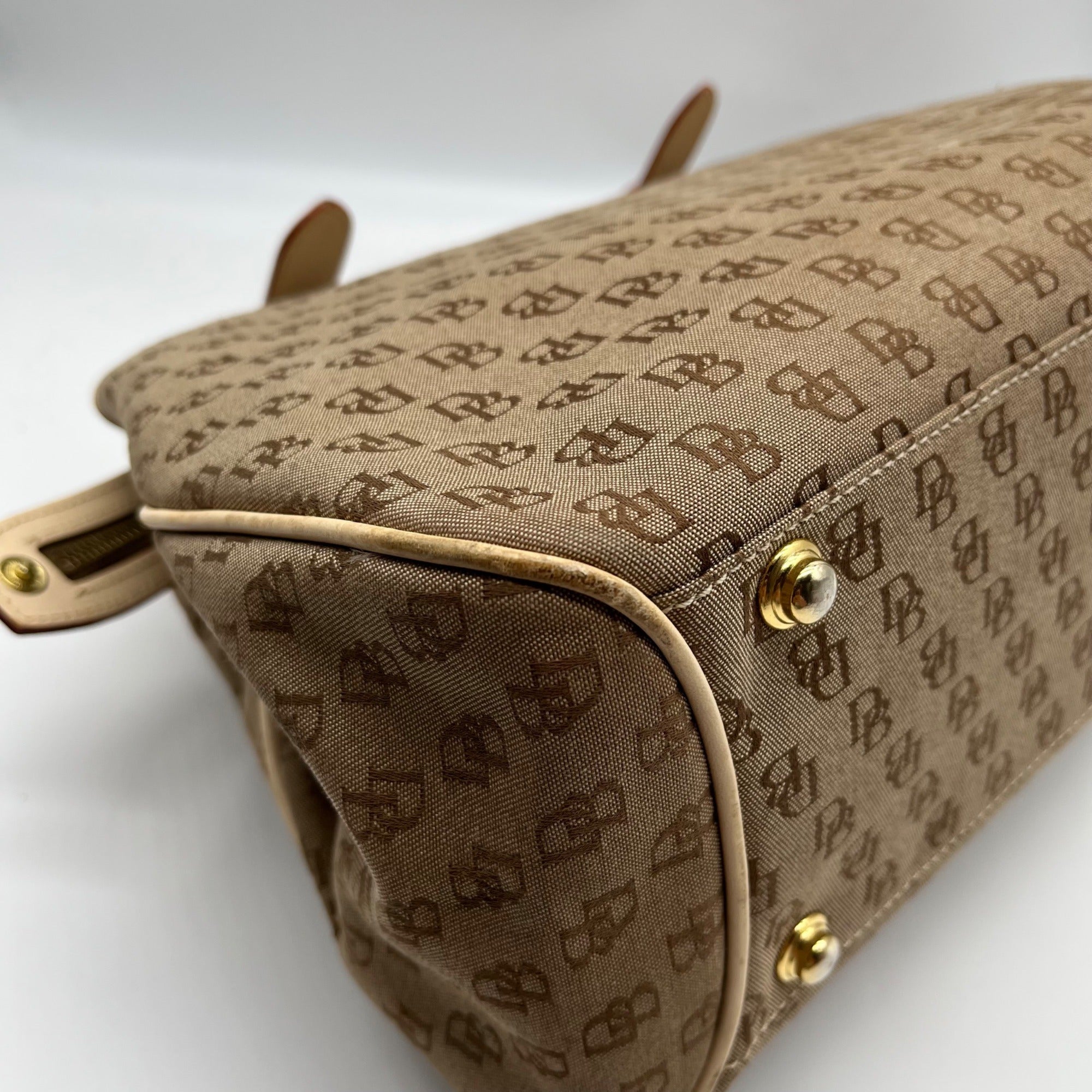 Dooney &amp; Bourke Brown &amp; Tan Monogram Canvas Vintage Satchel