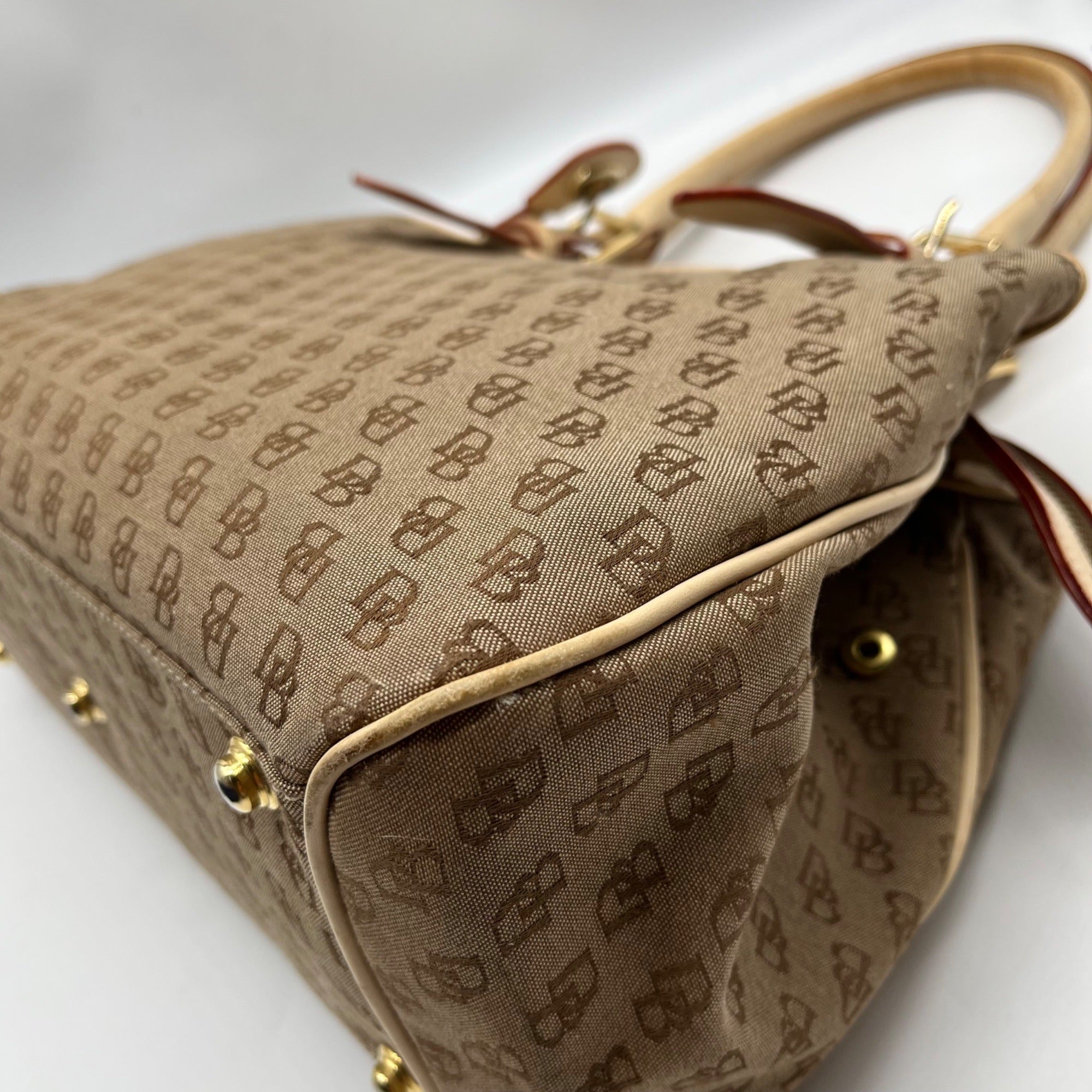 Dooney &amp; Bourke Brown &amp; Tan Monogram Canvas Vintage Satchel