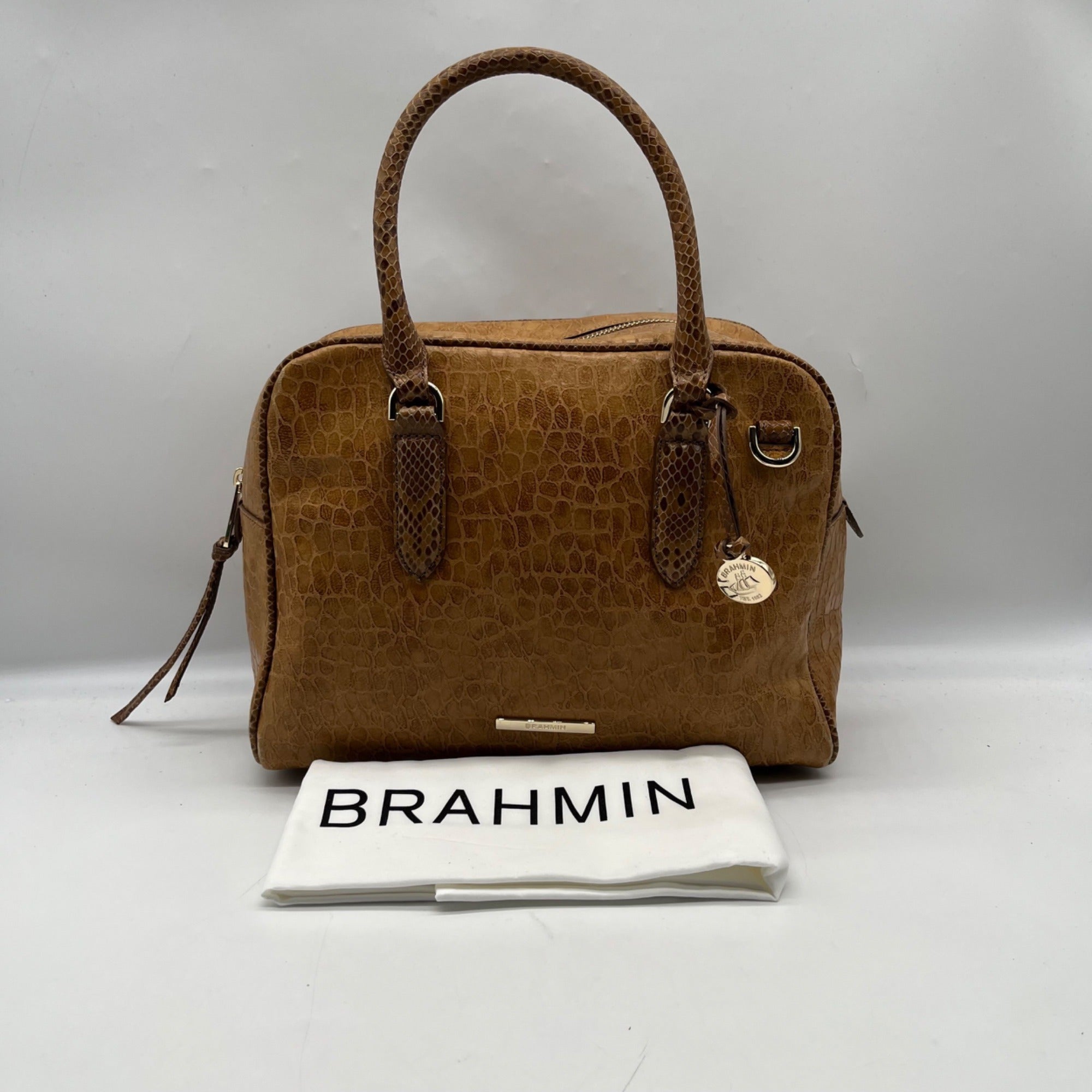 Brahim Brown Embossed Leather Shoulder Bag