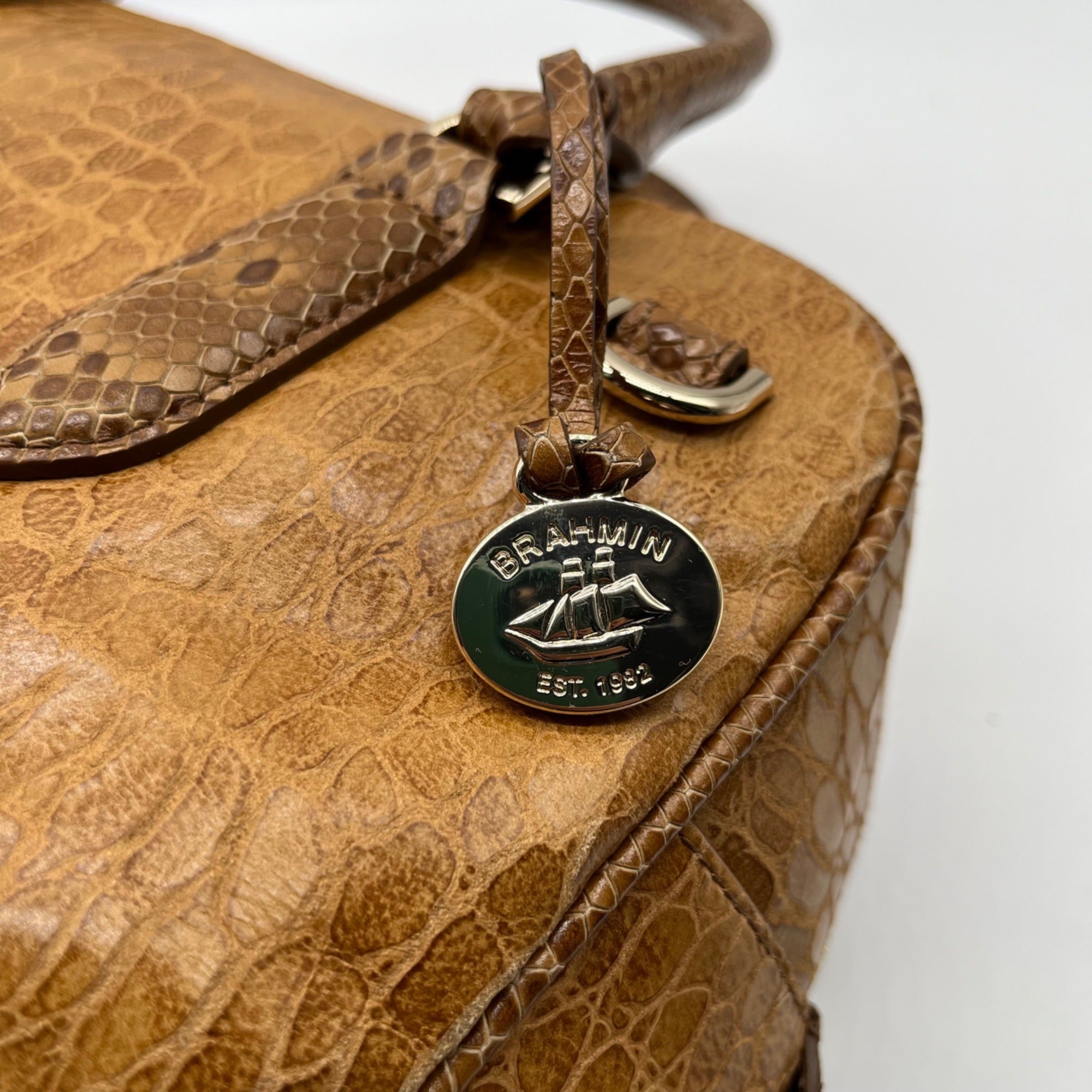 Brahim Brown Embossed Leather Shoulder Bag