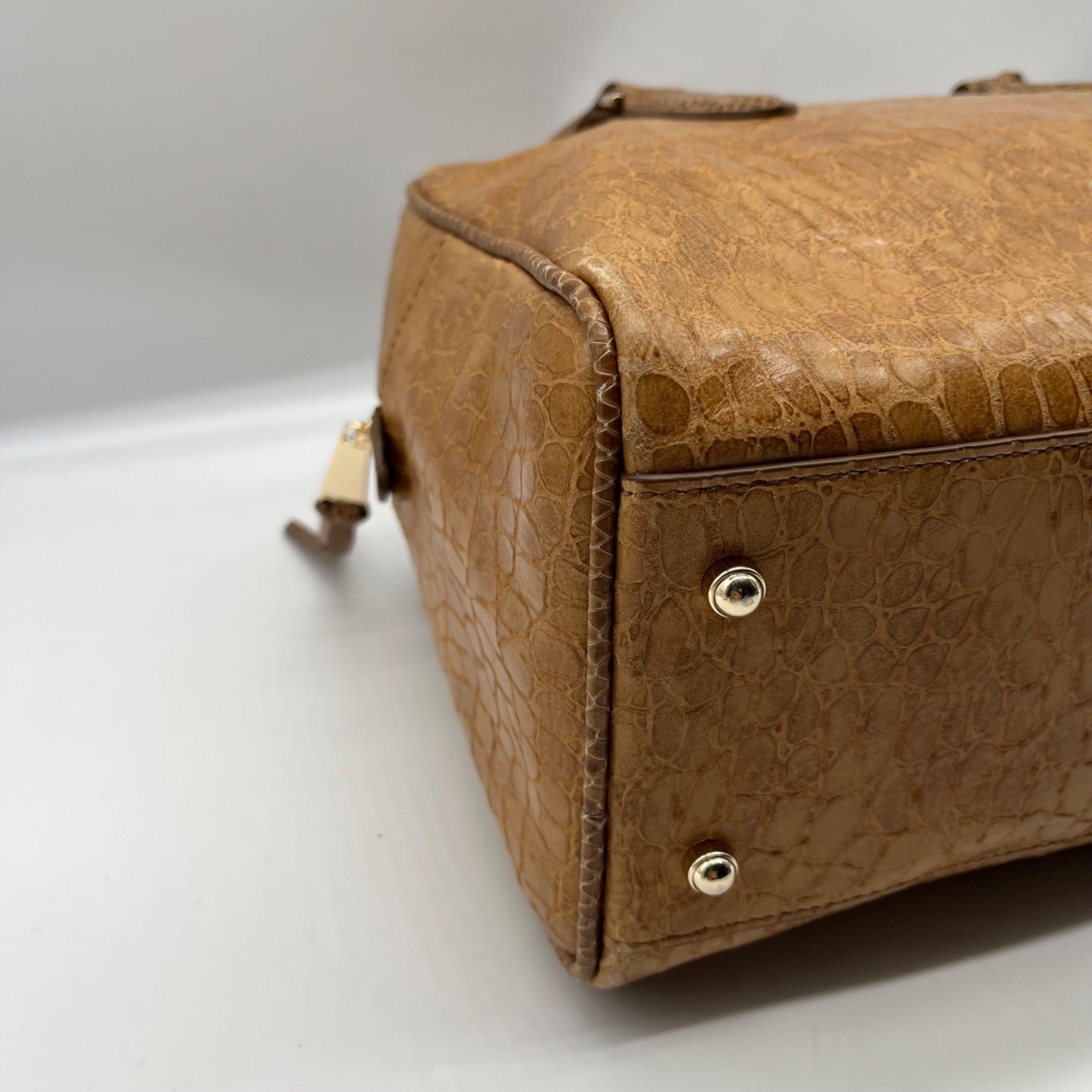 Brahim Brown Embossed Leather Shoulder Bag