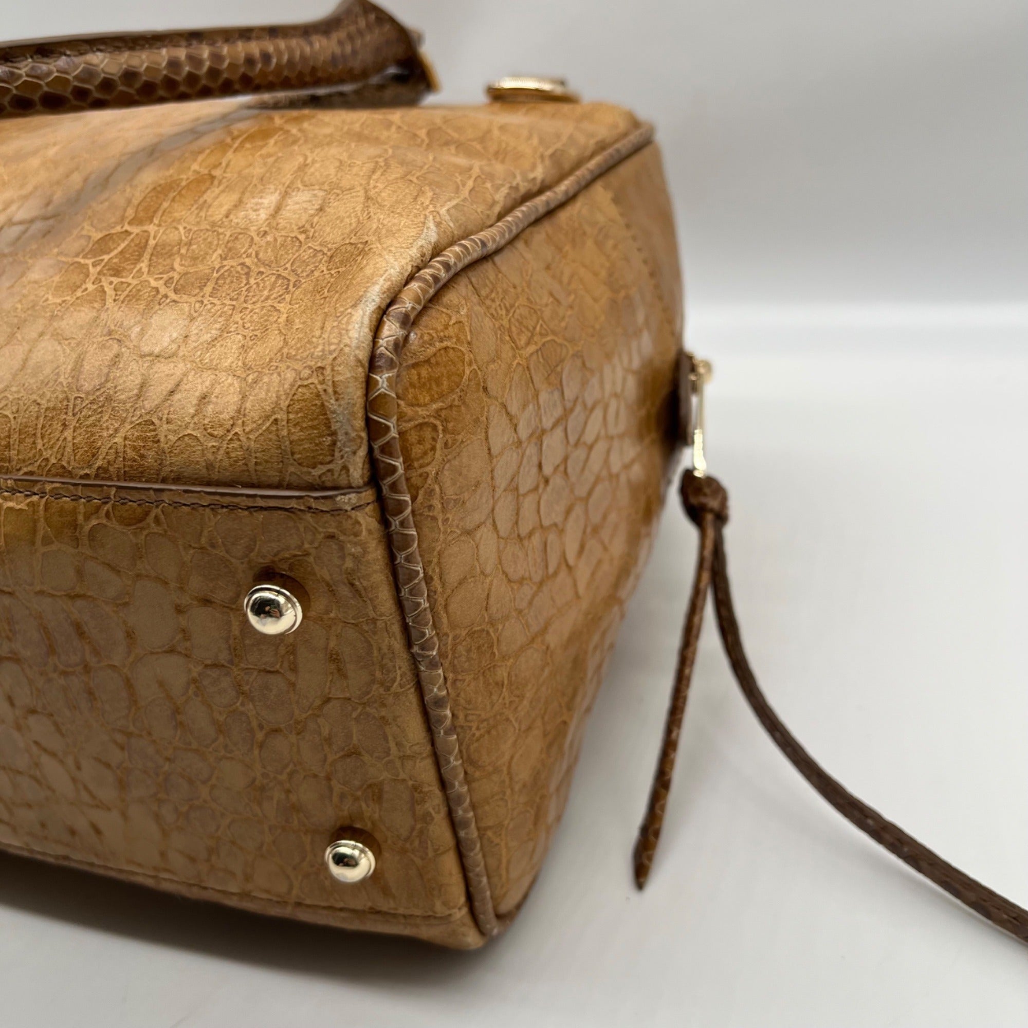 Brahim Brown Embossed Leather Shoulder Bag