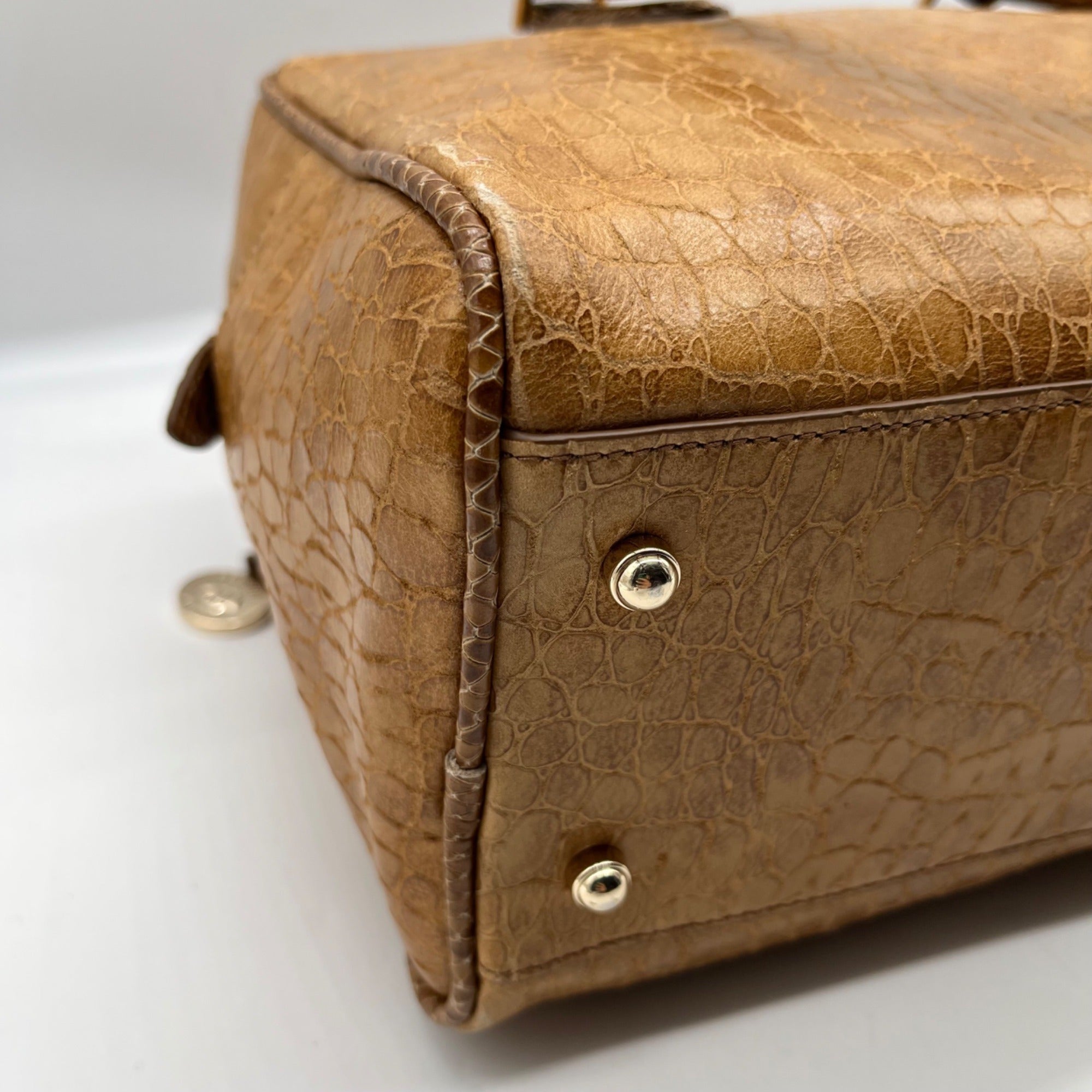 Brahim Brown Embossed Leather Shoulder Bag
