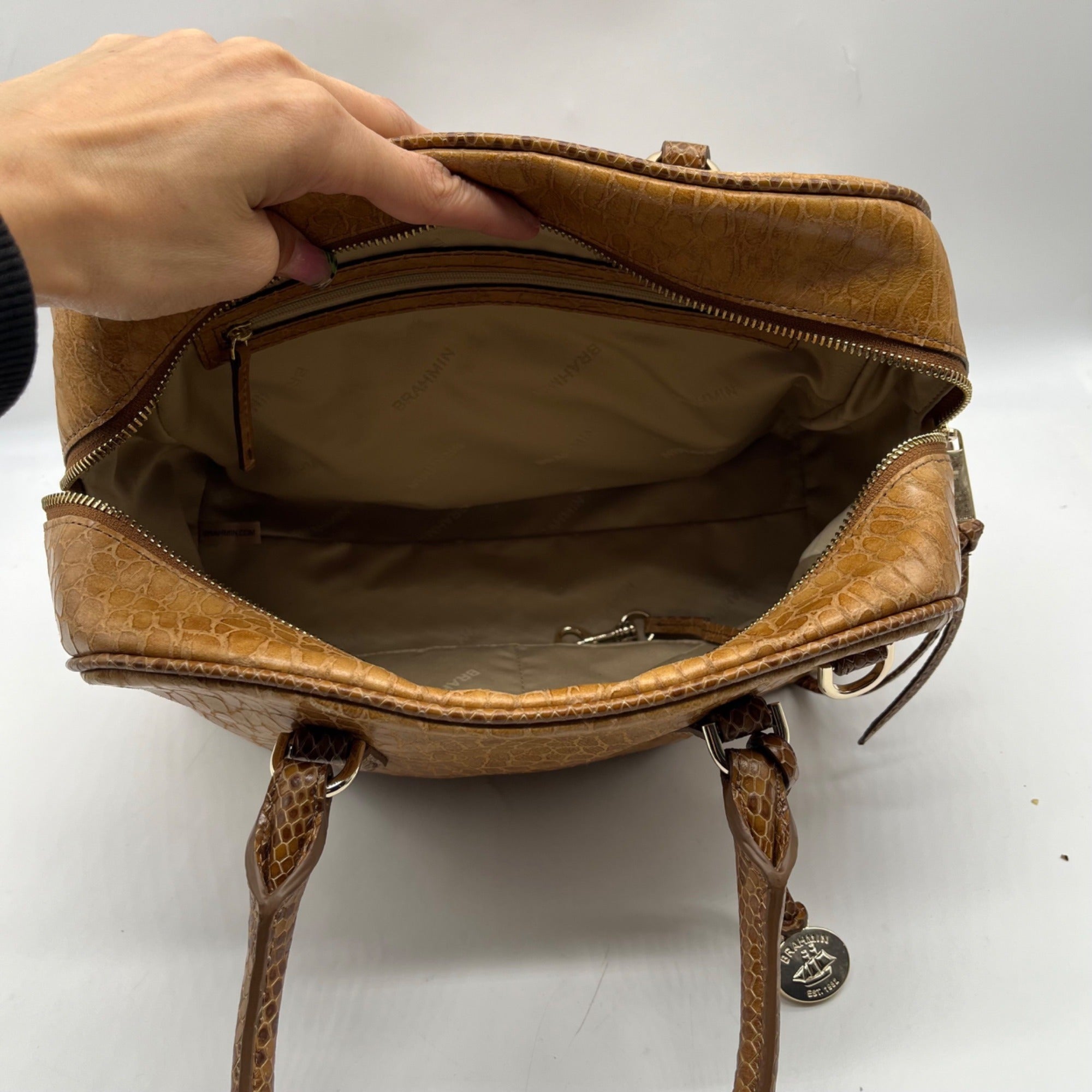 Brahim Brown Embossed Leather Shoulder Bag