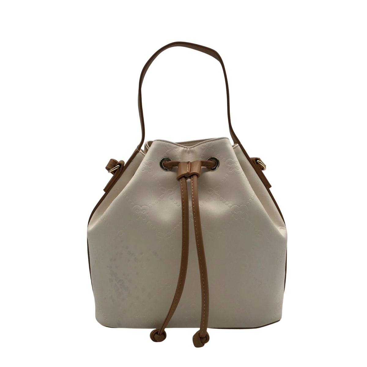 Like Dreams Off White Debossed Faux Leather Bucket Bag