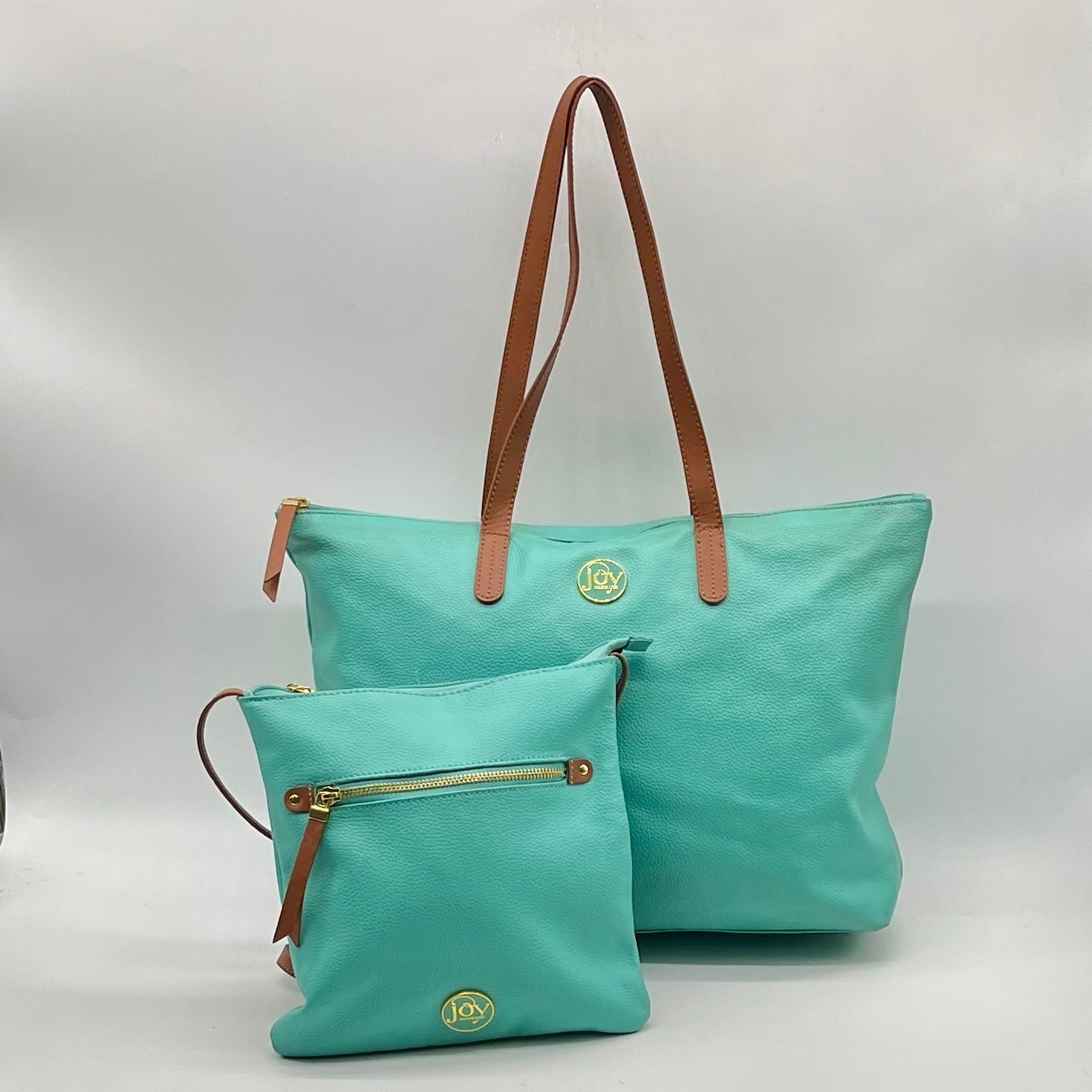 Joy Susan Blue Pebbled Faux Leather Tote With Matching Crossbody Bag