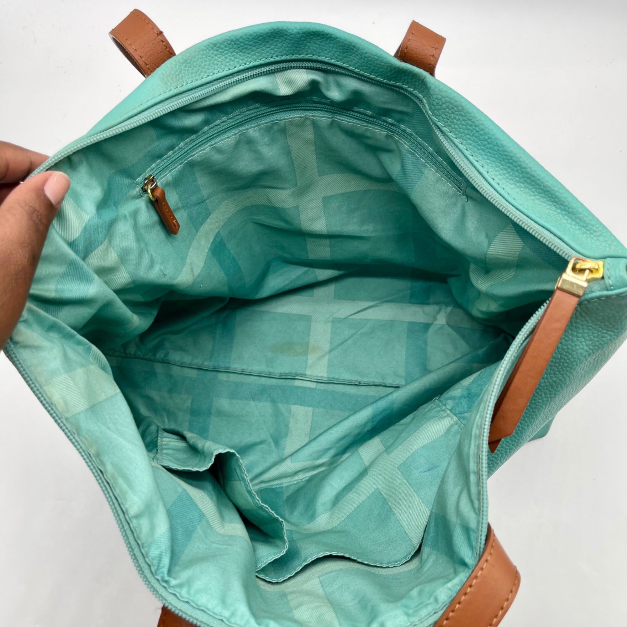 Joy Susan Blue Pebbled Faux Leather Tote With Matching Crossbody Bag
