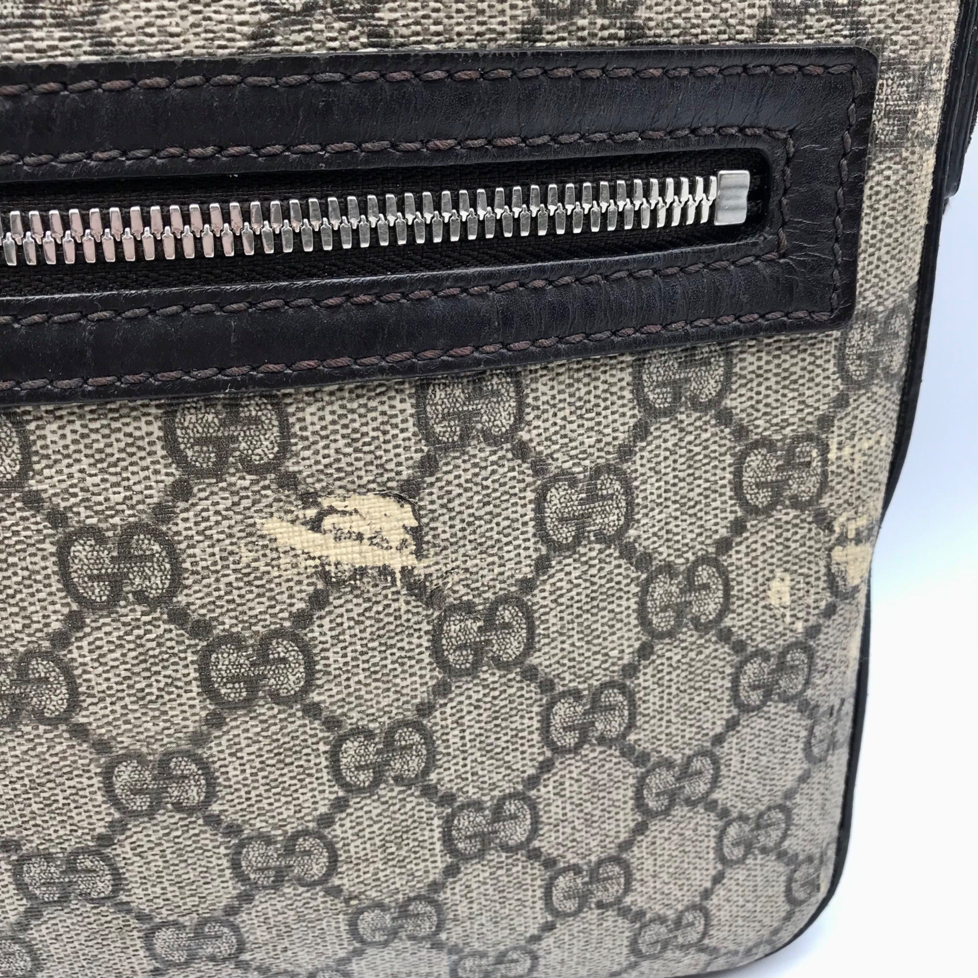 Gucci Dark Brown Leather and Signature GG Supreme Canvas Crossbody Bag