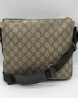 Gucci Dark Brown Leather and Signature GG Supreme Canvas Crossbody Bag