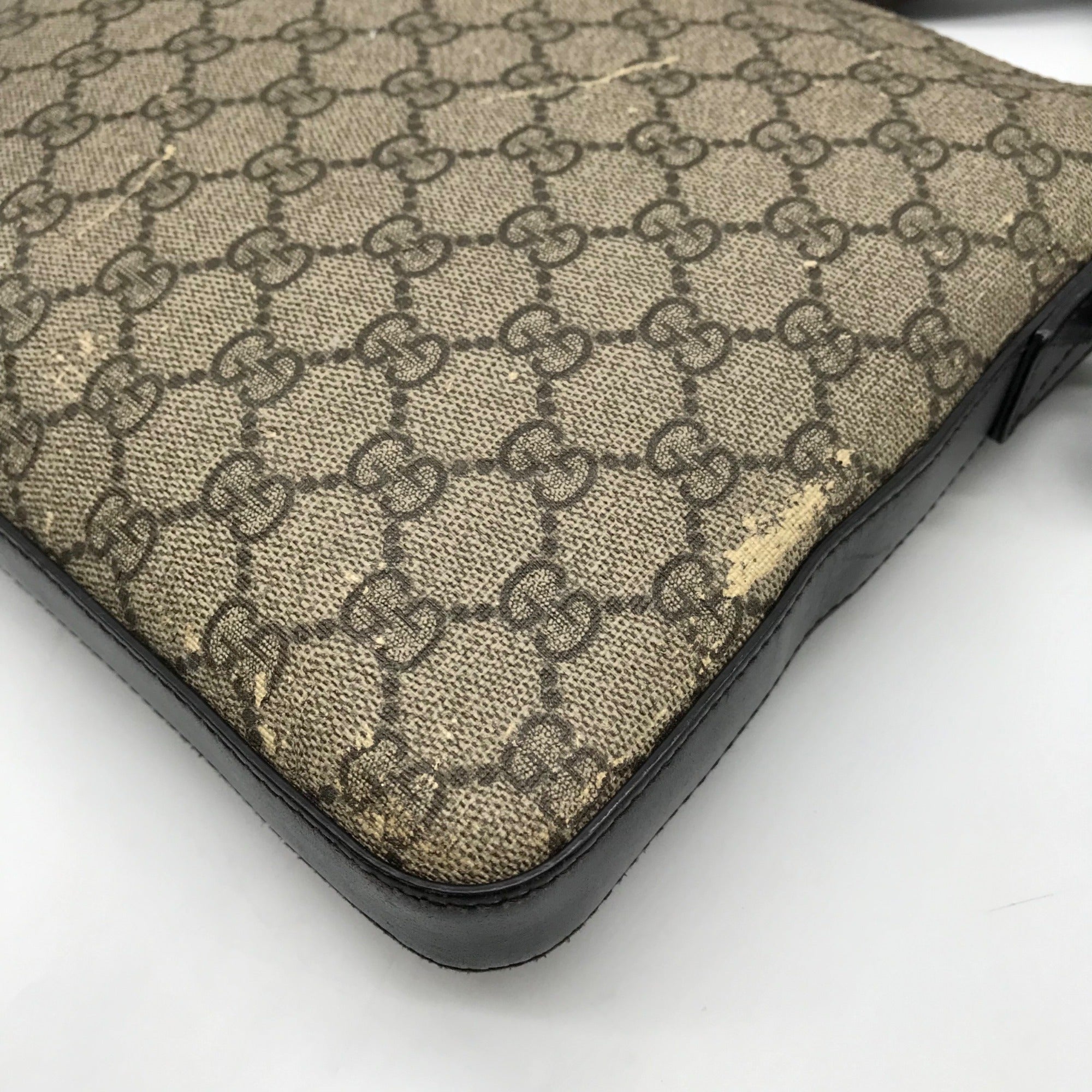 Gucci Dark Brown Leather and Signature GG Supreme Canvas Crossbody Bag